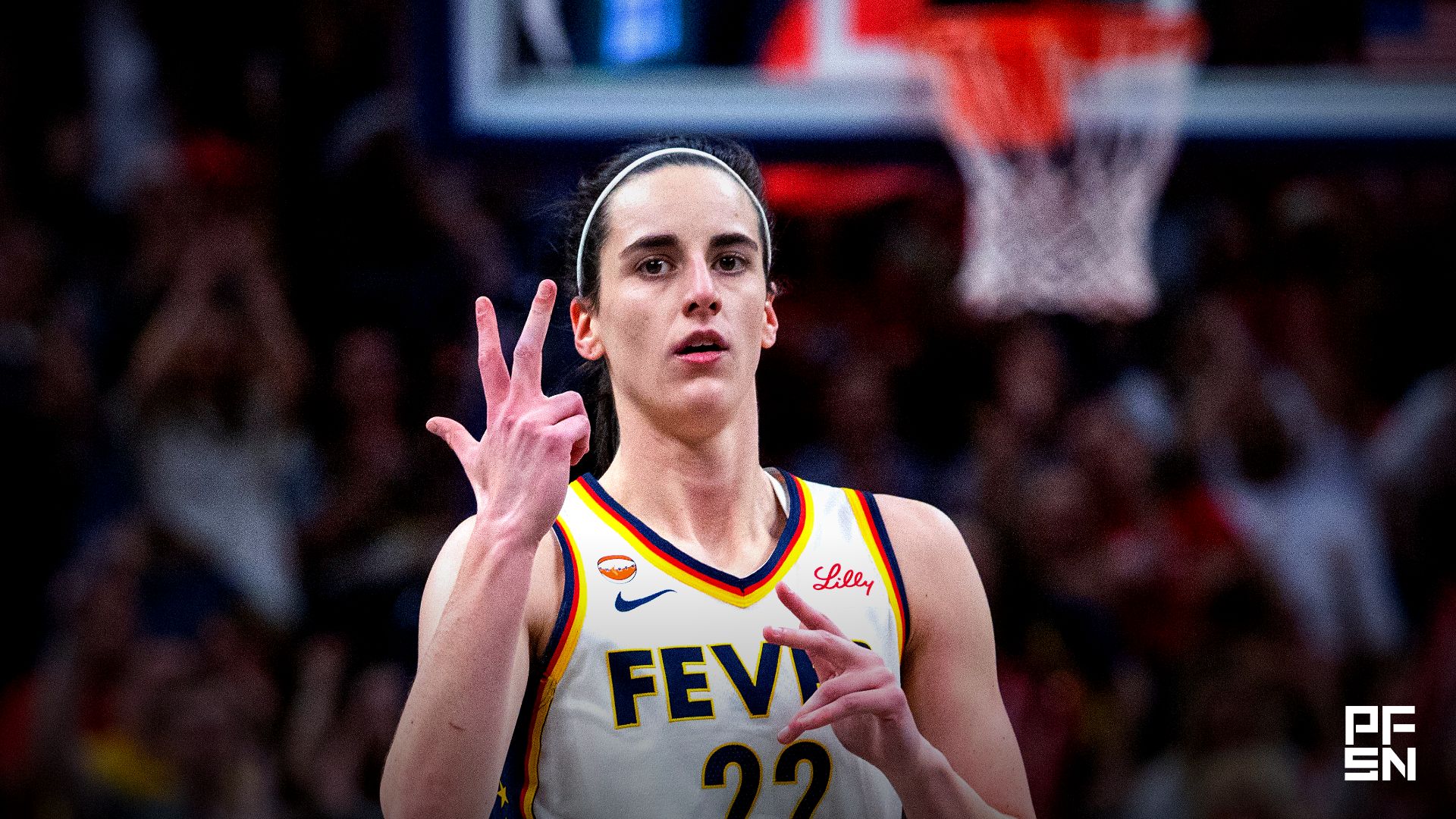 Indiana Fever guard Caitlin Clark (22) celebrates a made shot in the first half against the Phoenix Mercury at Gainbridge Fieldhouse.
