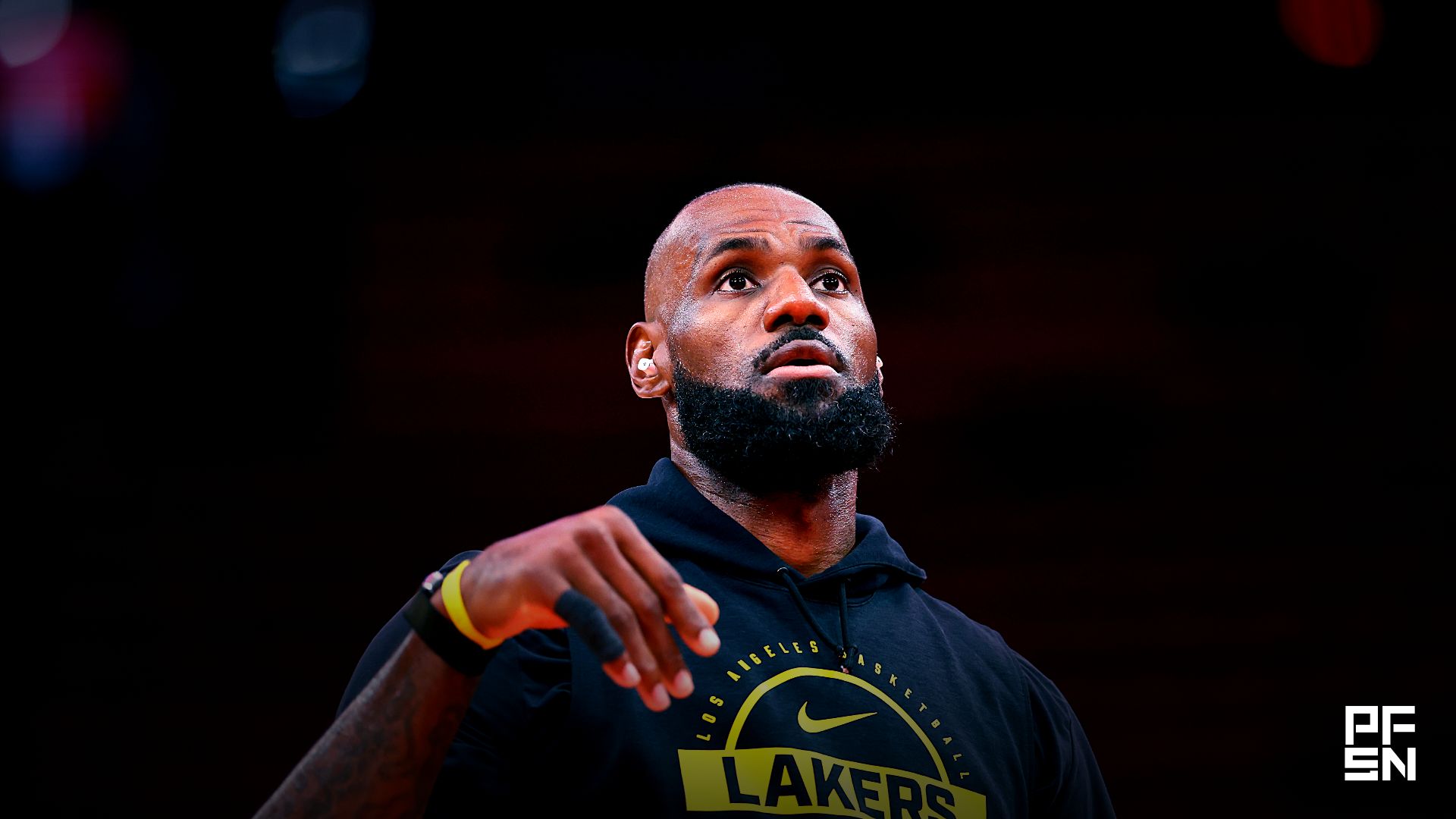 Los Angeles Lakers forward LeBron James (23) warms up before game three of the first round of the 2026 NBA Playoffs against the Houston Rockets at Toyota Center.