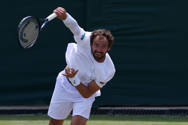 Roman Safiullin serves against João Fonseca (BRA) (not pictured) on day five of The Championships Wimbledon 2026 at All England Lawn Tennis and Croquet Club.