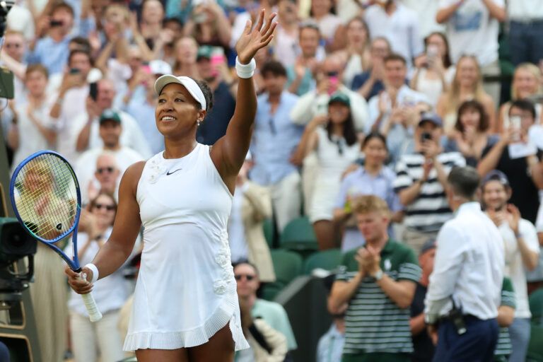 Naomi Osaka (JPN) waves to the crowd after her match against Aryna Sabalenka (not pictured) on day seven of The Championships Wimbledon 2026 at All England Lawn Tennis and Croquet Club.