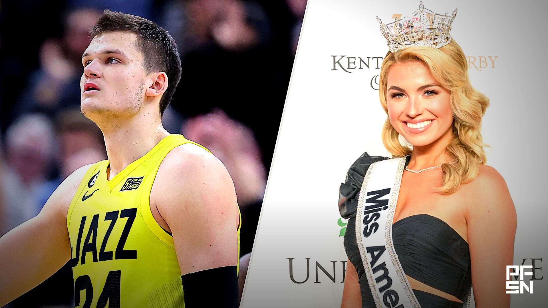 Collage featuring BASKETBALL-NBA-UTA-ORL/ and Abbie Stockard, Miss America, on the red carpet at the 12th Unbridled Eve Gala, Friday, May 2, 2025..
USA TODAY Sports / USA TODAY Network via Reuters Connect