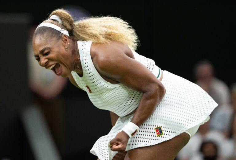 Serena Williams of the United States reacts during her match against Maya Joint of Australia on day two at All England Lawn Tennis and Croquet Club.