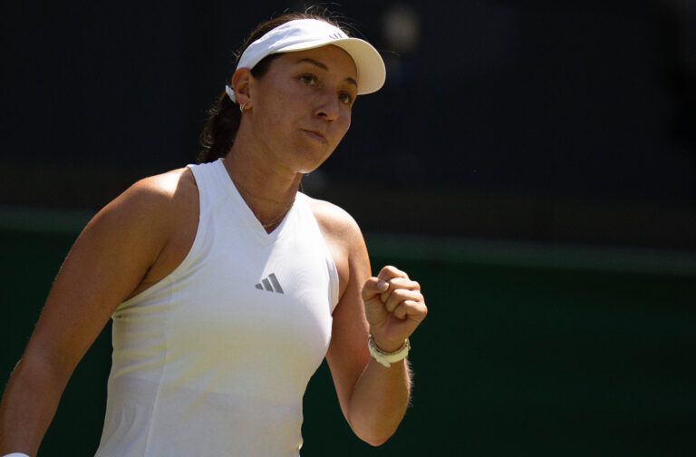 Jessica Pegula of the United States reacts during  her match against Iva Jovic of the United States on day seven at All England Lawn Tennis and Croquet Club.