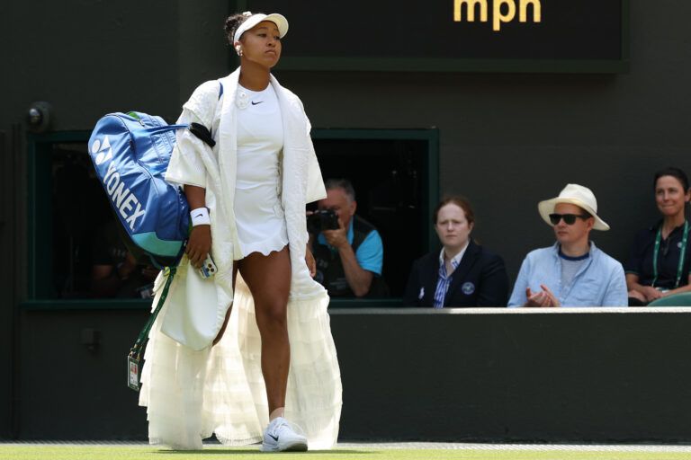 Naomi Osaka (JPN) walks onto the court prior to there match against Daria Kasatkina (AUS) (not pictured) on day five of The Championships Wimbledon 2026 at All England Lawn Tennis and Croquet Club.