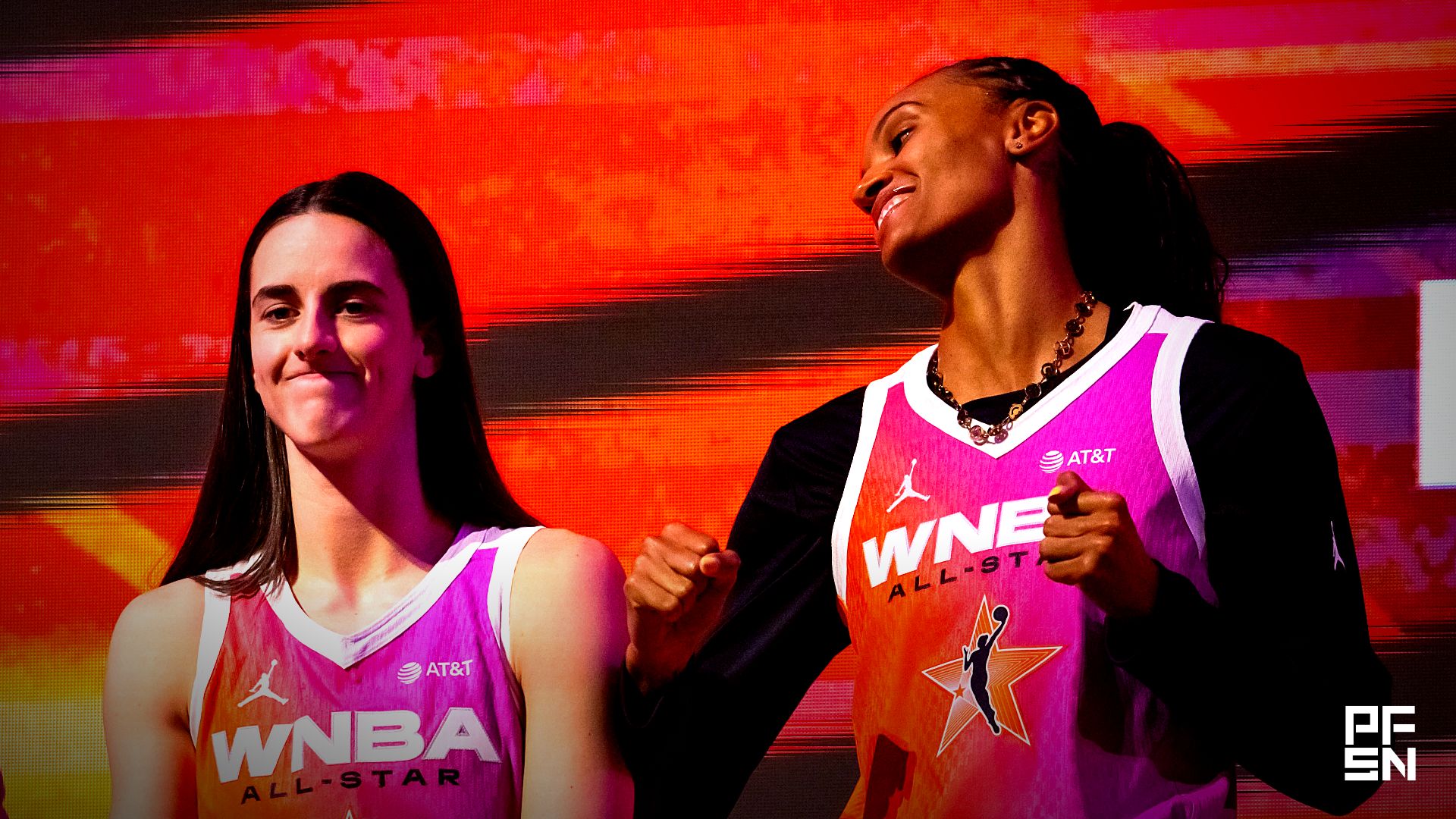 Team WNBA guard Caitlin Clark (left) with forward DeWanna Bonner against the USA Women's National Team during the 2024 WNBA All Star Game at Footprint Center.