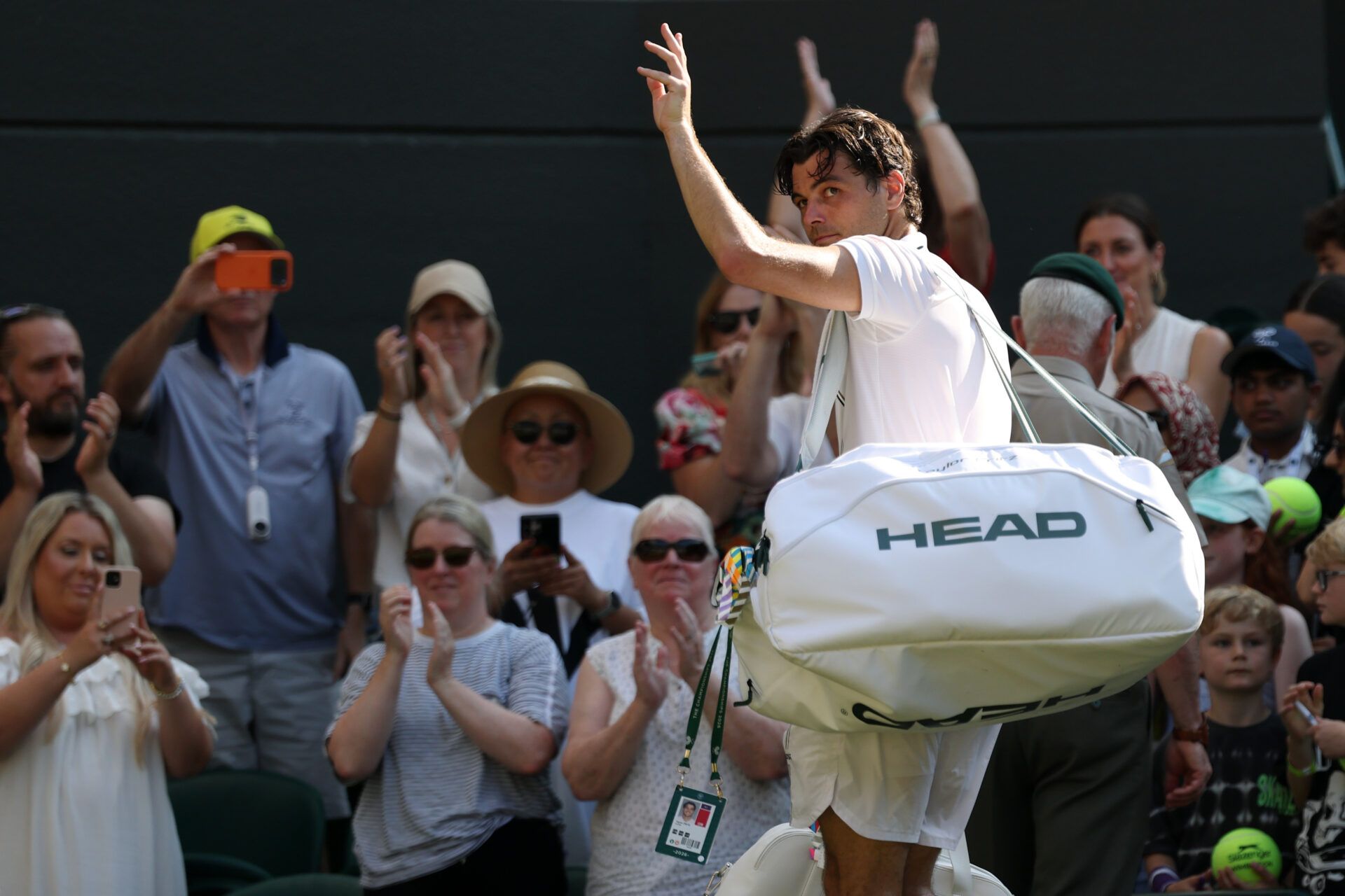 Taylor Fritz (USA) waves to the crowd while leaving the court after his match against Alexander Zverev (GER) (not pictured) on day 10 of The Championships Wimbledon 2026 at All England Lawn Tennis and Croquet Club.