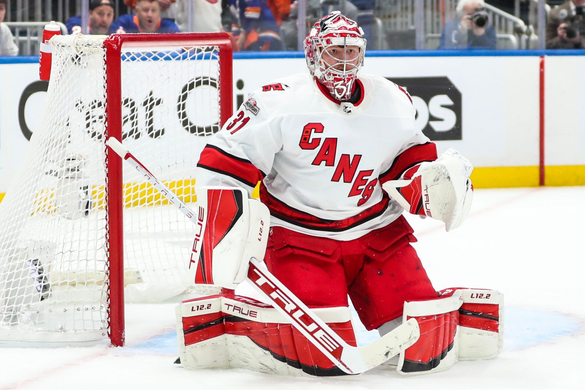 Edmonton Oilers goaltender Frederik Anderson at UBS Arena.