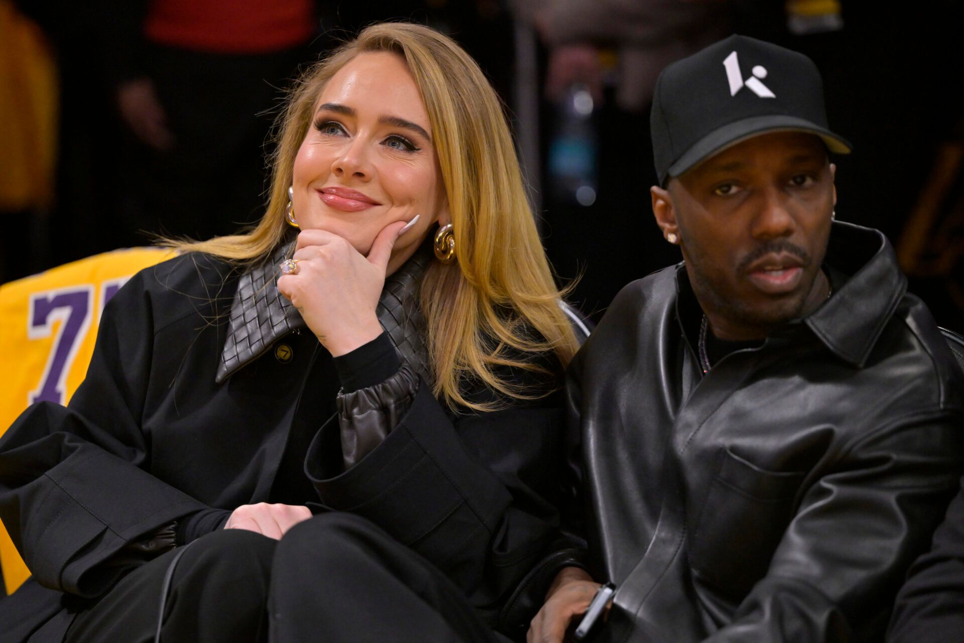 Singer Adele and sports agent Rich Paul attend the game between the Los Angeles Lakers and the Utah Jazz at Crypto.com Arena.
