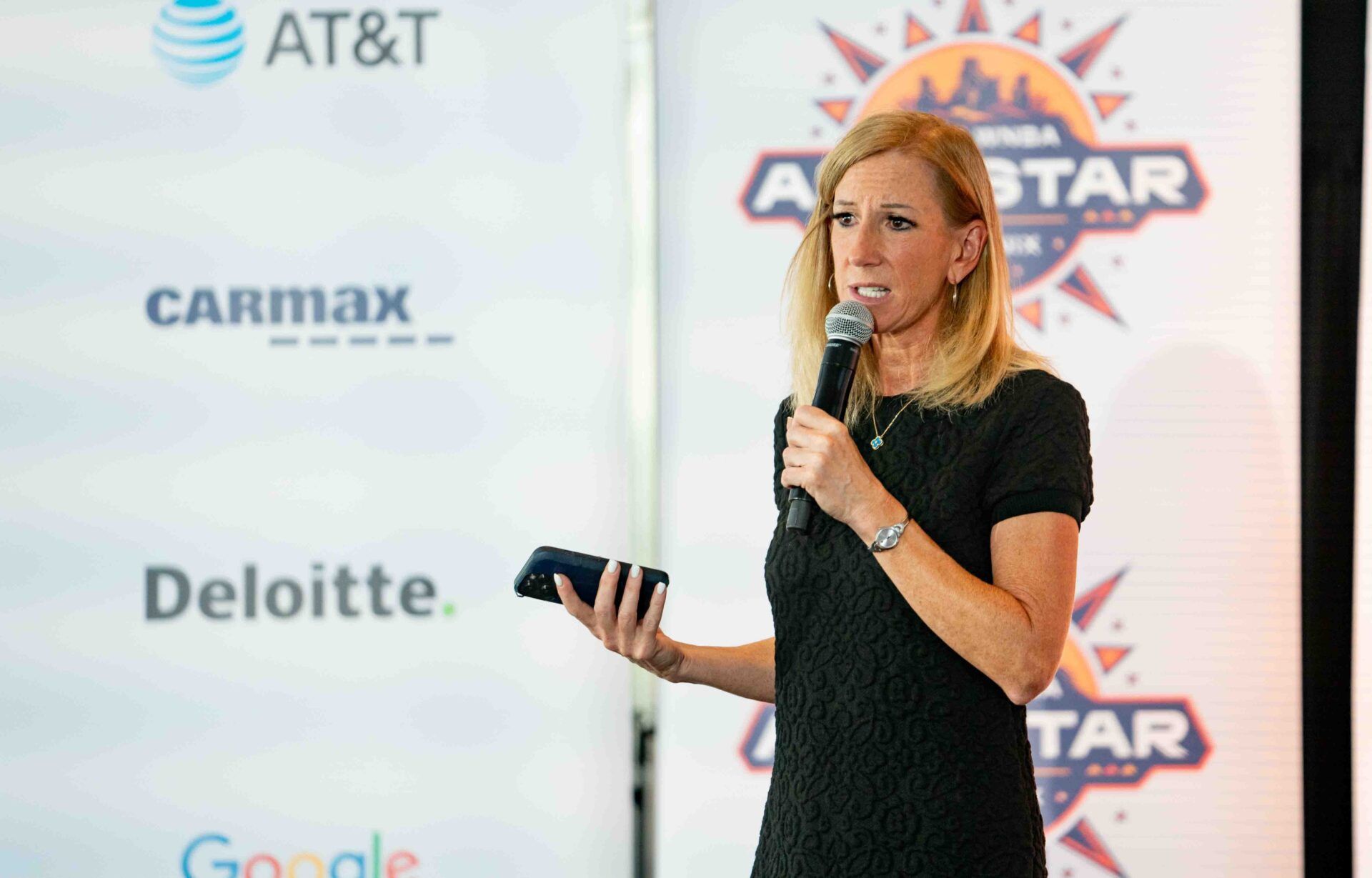 WNBA Commissioner Cathy Engelbert speaks during the Changemaker Day event at Parsons Leadership Center at Camp South Mountain in Phoenix on July 18, 2024.