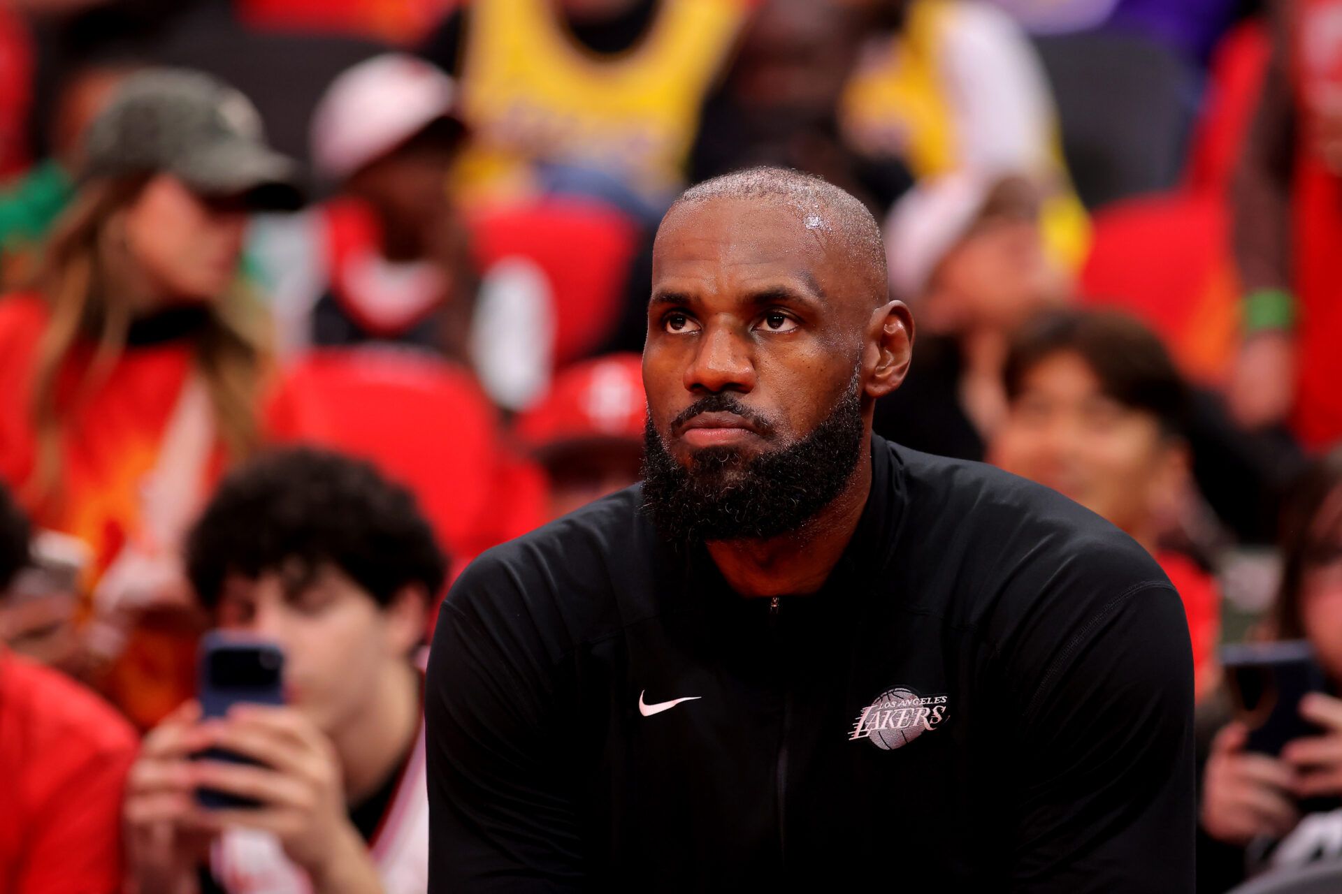 Los Angeles Lakers forward Lebron James (23) prior to game six of the first round of the 2026 NBA Playoffs against the Houston Rockets at Toyota Center.