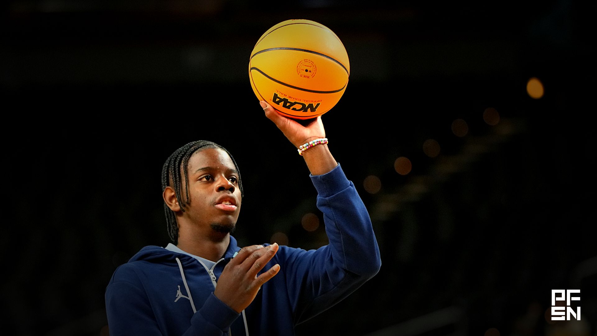 North Carolina Tar Heels forward Caleb Wilson (8) works on his left hand during a practice session ahead of the first round of the men's 2026 NCAA Tournament at Bon Secours Wellness Arena.