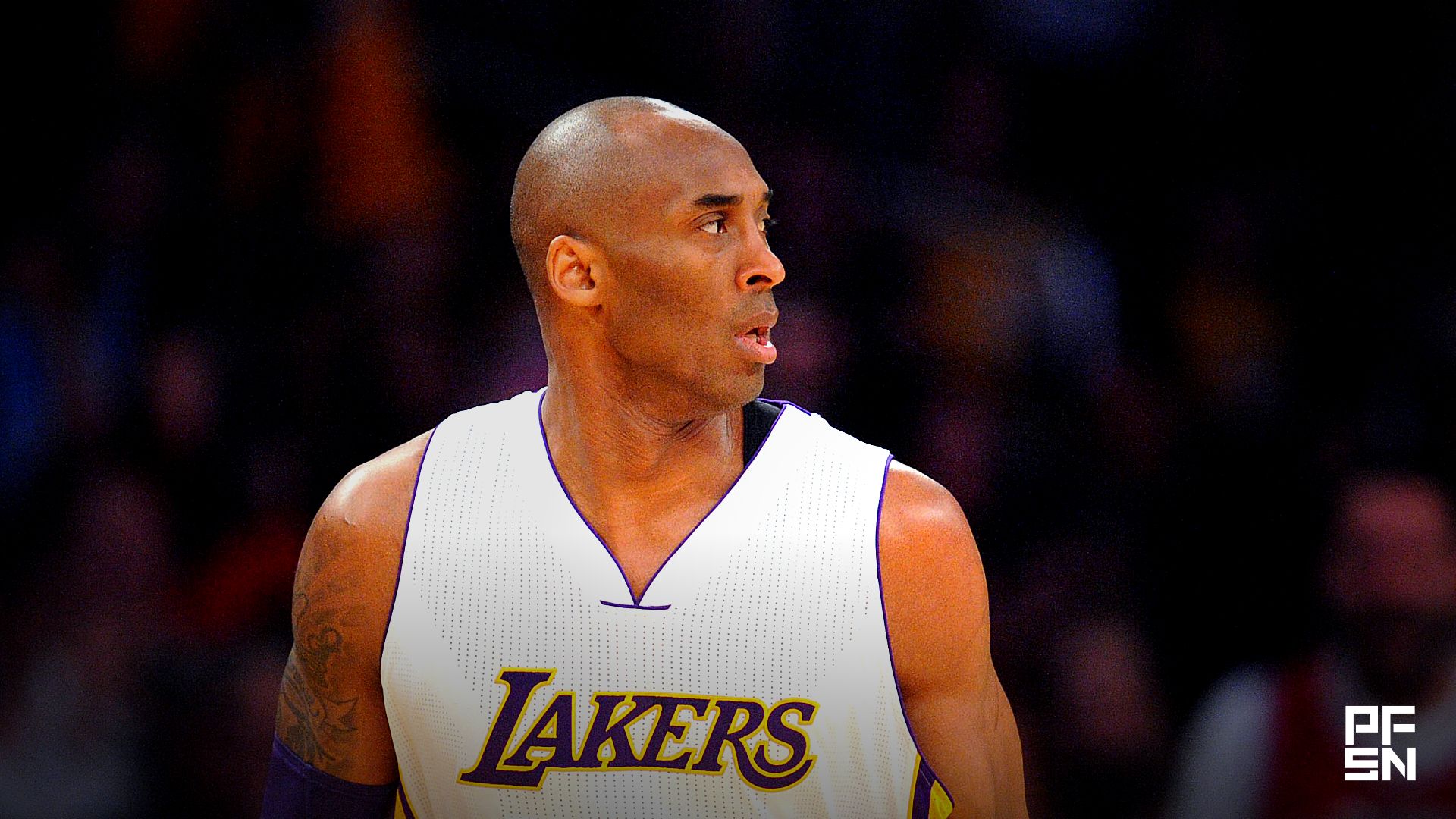 Los Angeles Lakers forward Kobe Bryant (24) reacts after scoring a three point basket against Washington Wizards during the first half at Staples Center.