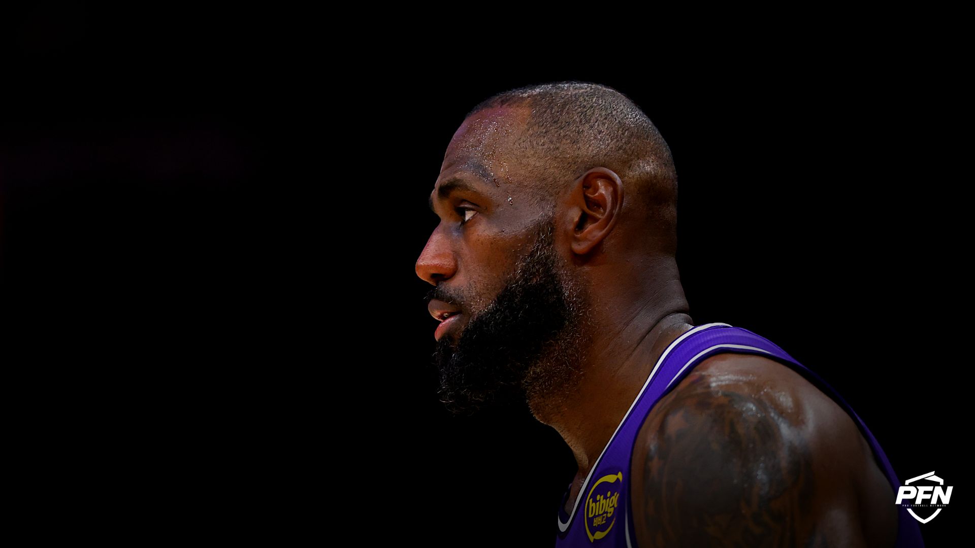 Los Angeles Lakers forward LeBron James (23) reacts while playing against the Houston Rockets in the second half at Toyota Center.