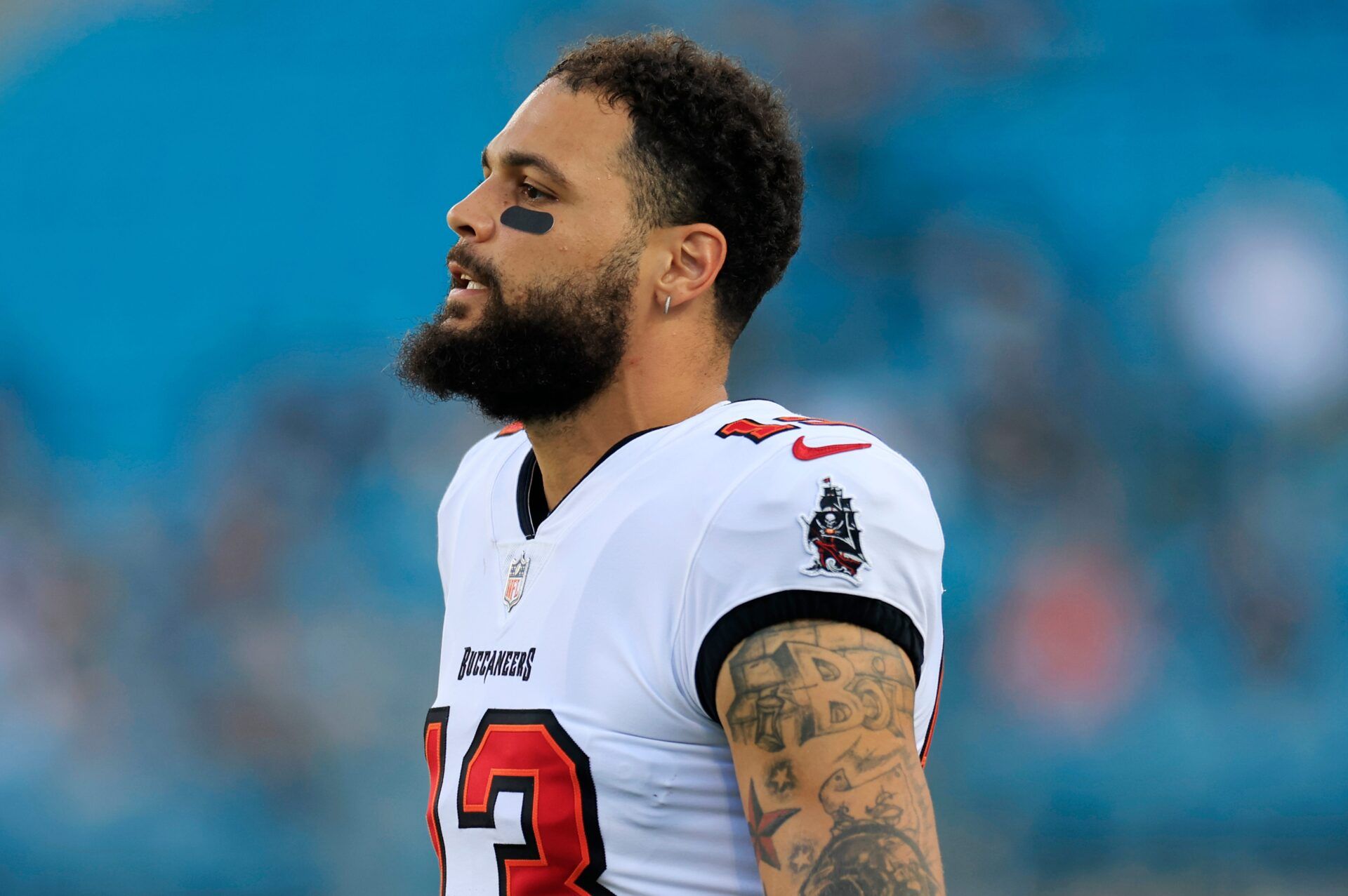 Tampa Bay Buccaneers wide receiver Mike Evans (13) looks on before a preseason NFL football game Saturday, Aug. 17, 2024 at EverBank Stadium in Jacksonville, Fla. [Corey Perrine/Florida Times-Union]