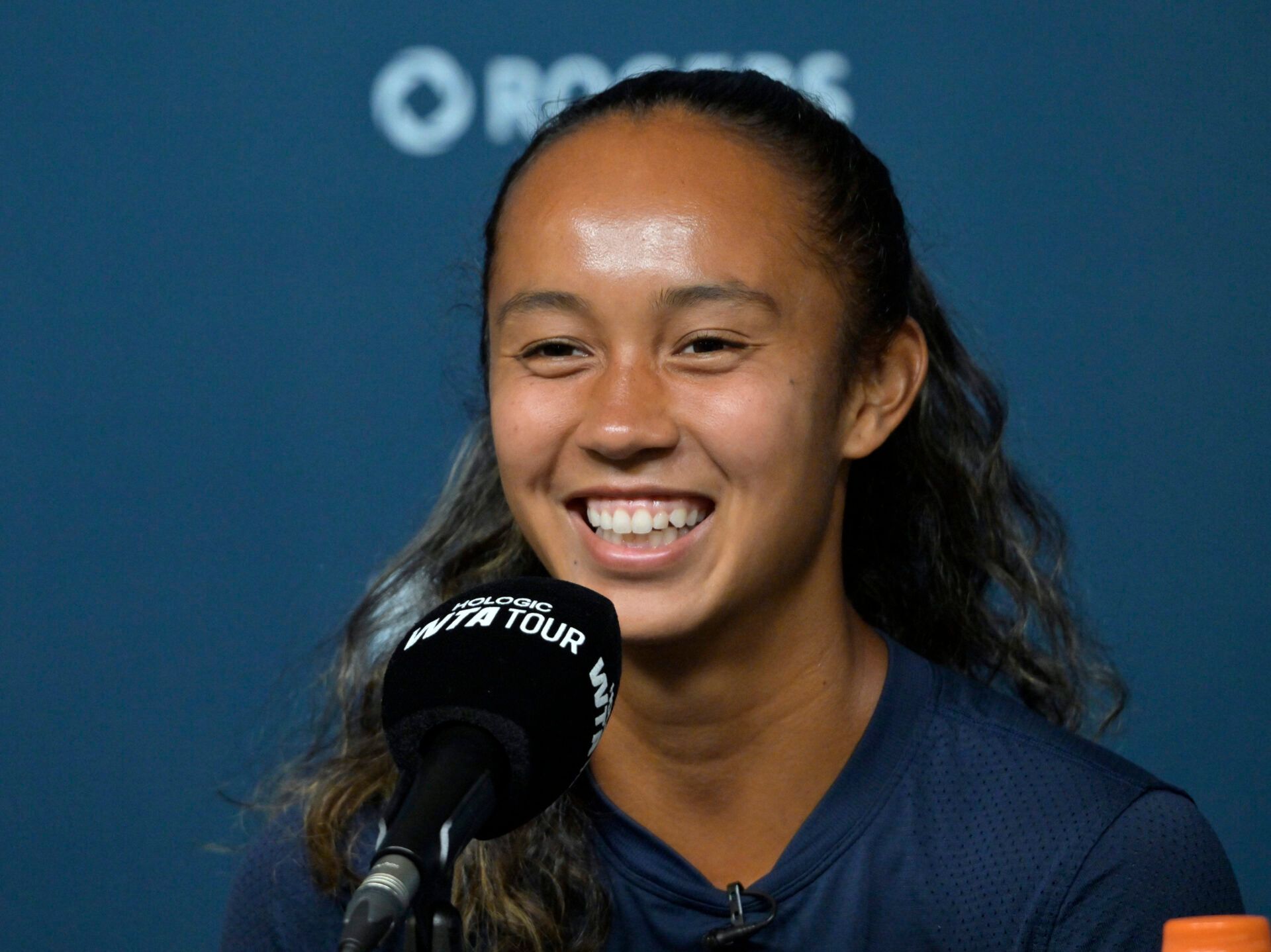 Leylah Fernandez (CAN) gives a press conference in first round play at IGA Stadium.