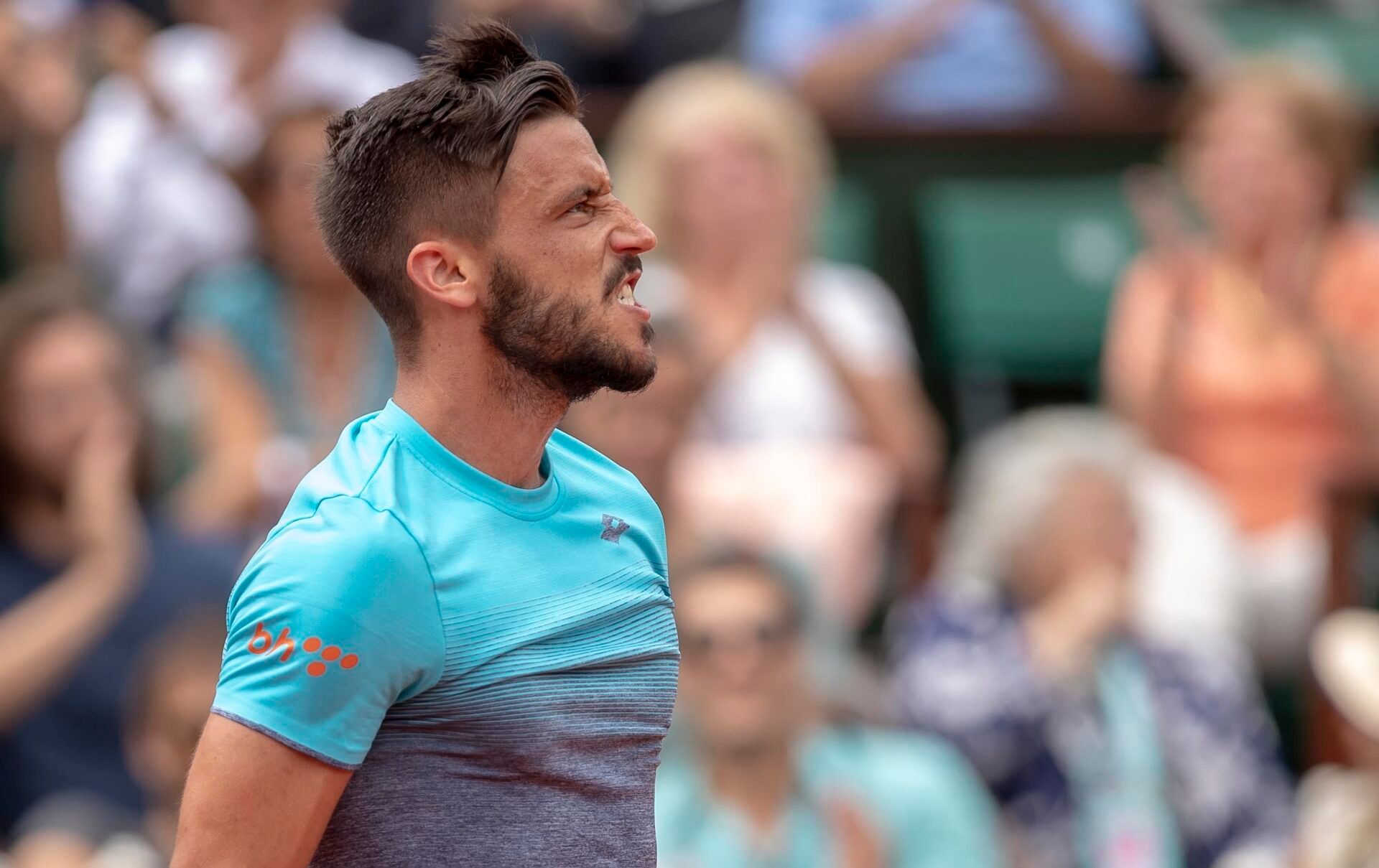 June 1, 2018, Paris, France: Damir Dzumhur (BIH) reacts during his match against Alexander Zverev (GER) on day six of the 2018 French Open at Roland Garros.