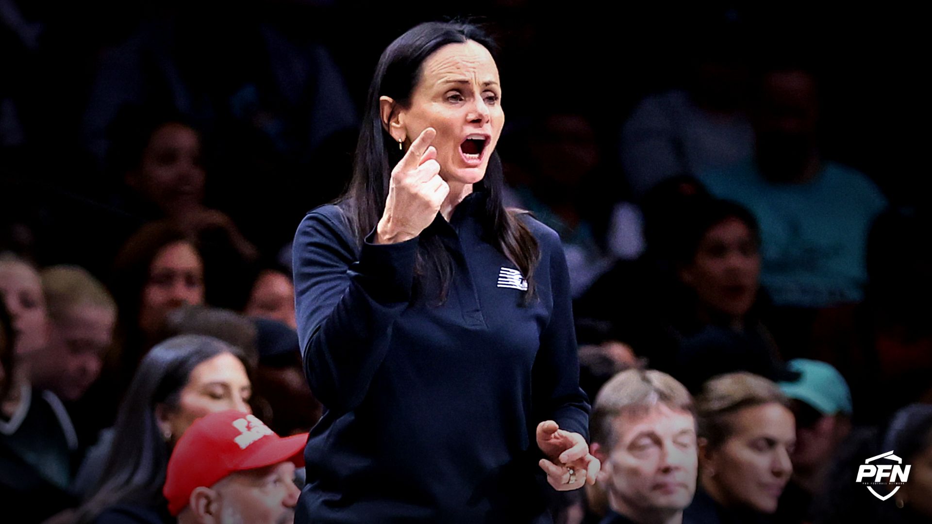 Toronto Tempo head coach Sandy Brondello yells out instructions in the third quarter against the New York Liberty at Barclays Center.