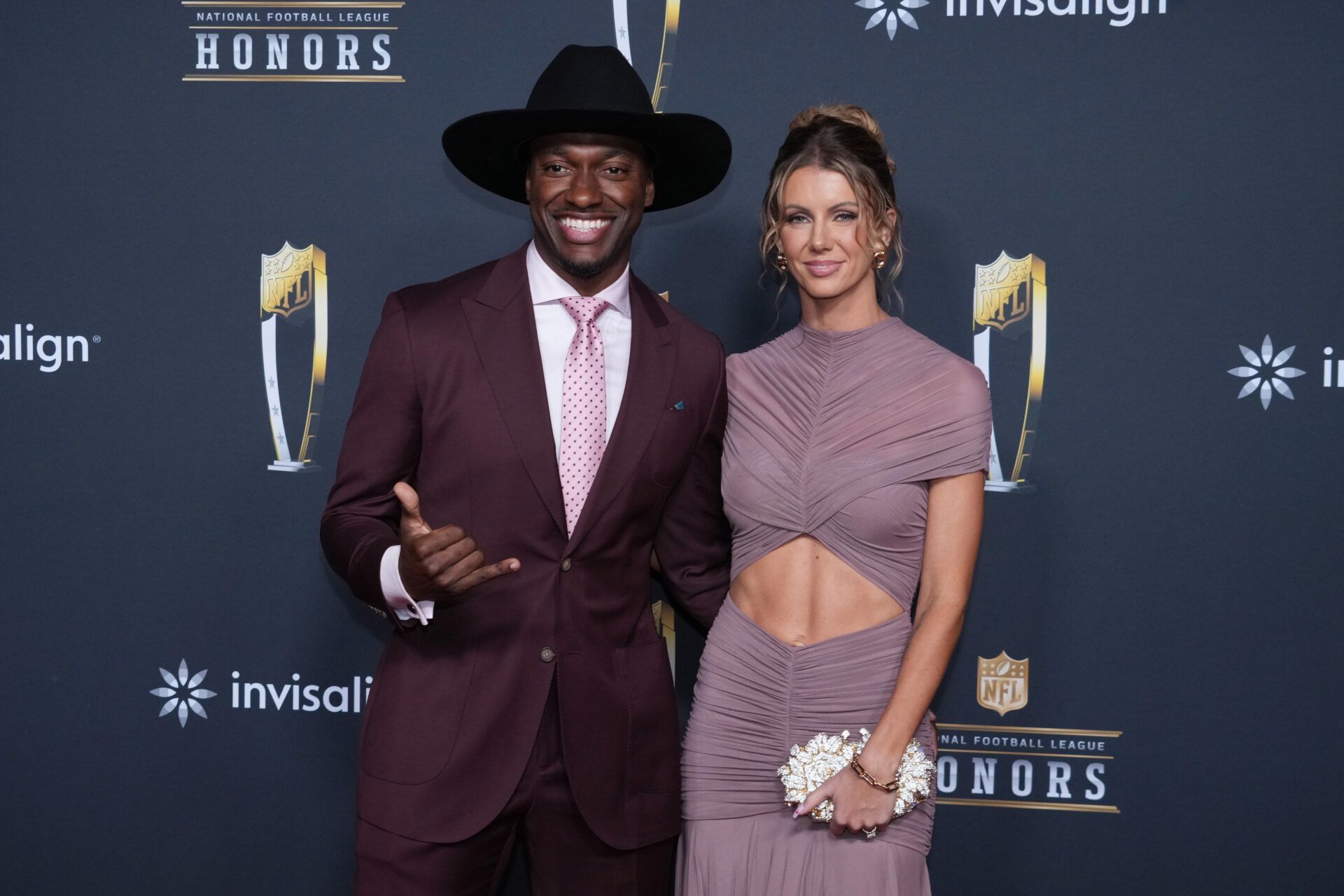 Robert Griffin III and hiw wife Grete Griffen on the NFL Honors Red Carpet before Super Bowl LX at Palace of Fine Arts.