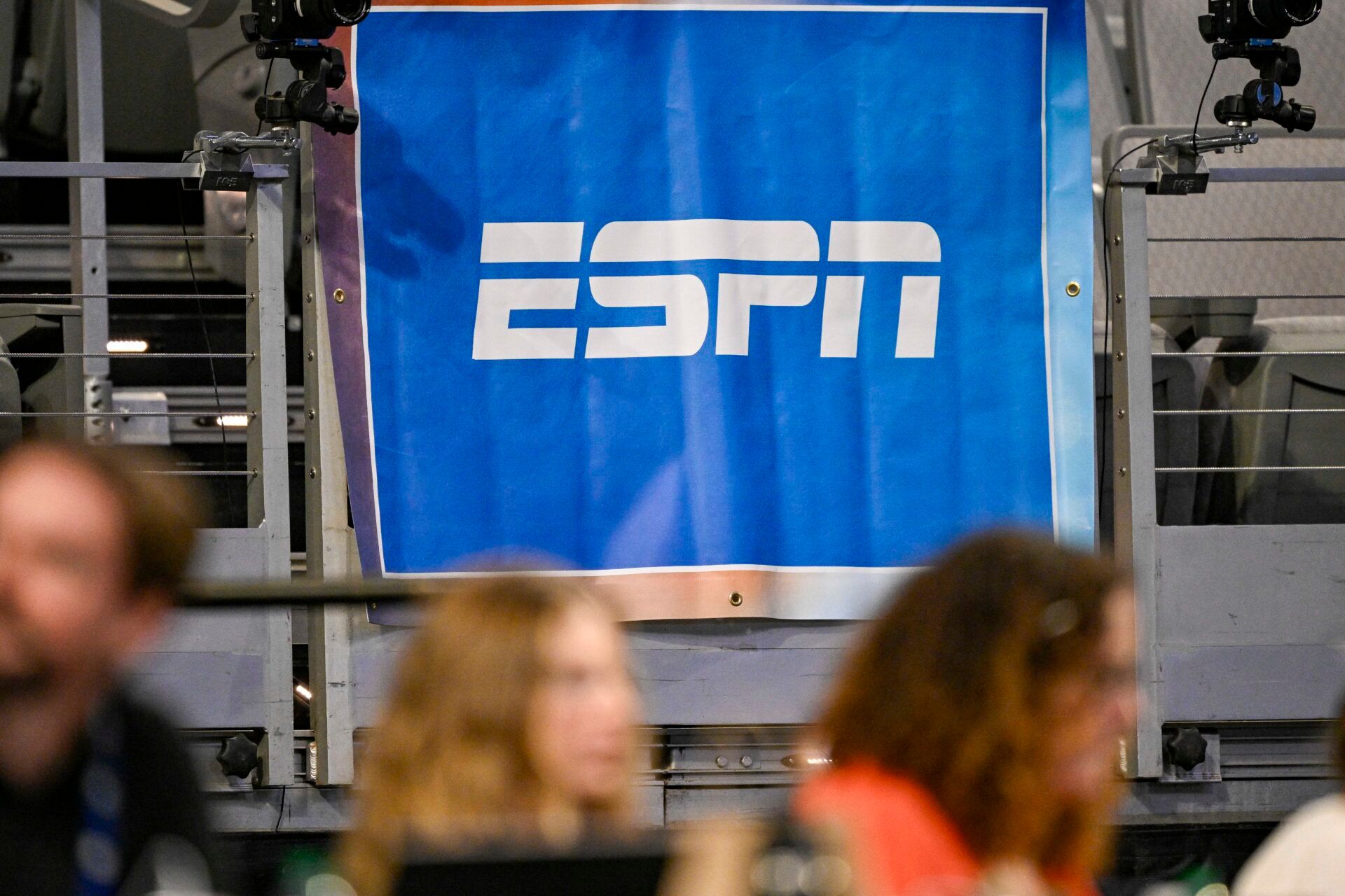 A view of the ESPN logo before the semifinals for the 2026 NCAA Women’s Gymnastics National Championships at Dickies Arena.