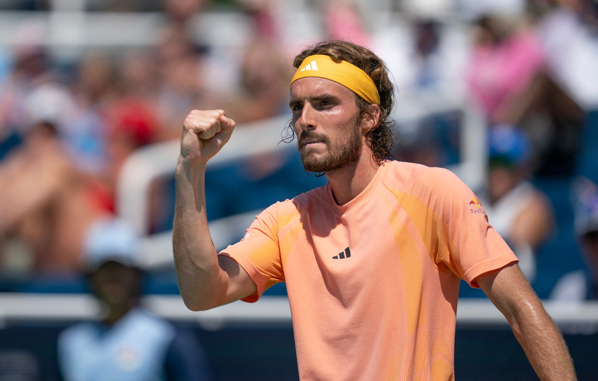 Stefanos Tsitsipas of Greece reacts during a match against Jan-Lennard Struff of Germany on day three of the Cincinnati Open.