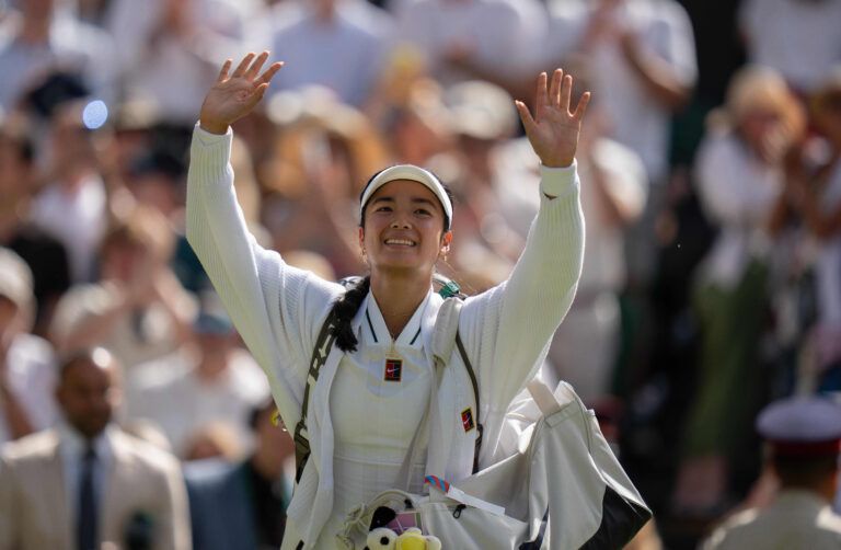 Jul 6 2026; London, United Kingdom; Alexandra Eala of the Philippines as she leaves the court after losing her match against Jasmine Paolini of Italy on day eight at All England Lawn Tennis and Croquet Club.
