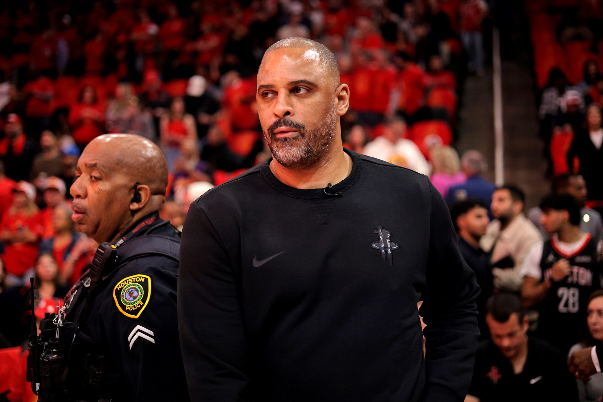Houston Rockets head coach Ime Udoka prior to game six of the first round of the 2026 NBA Playoffs against the Los Angeles Lakers at Toyota Center.