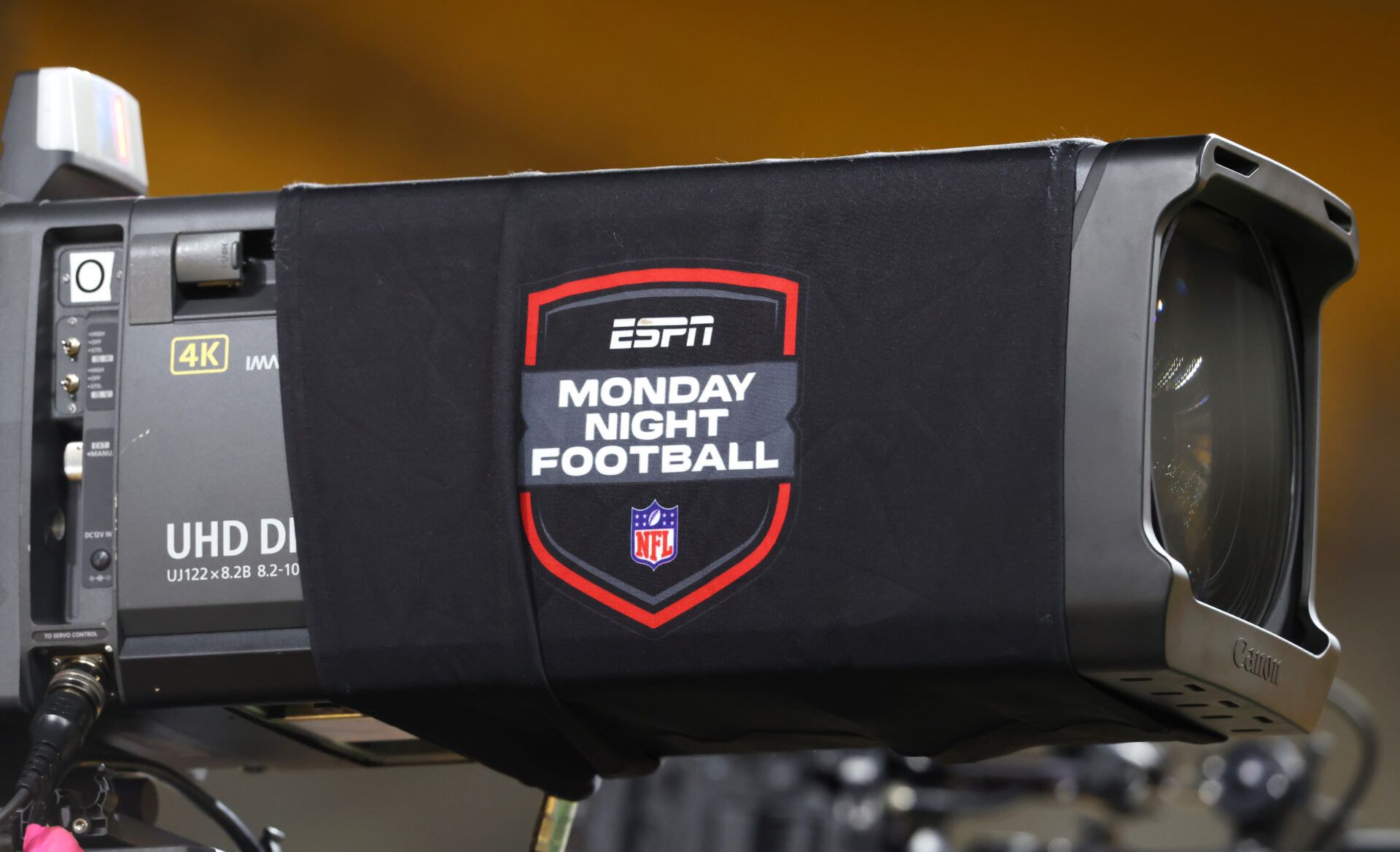 ESPN Monday Night Football logo on an end zone camera before the Pittsburgh Steelers host the Houston Texans in an AFC Wild Card Round game at Acrisure Stadium.