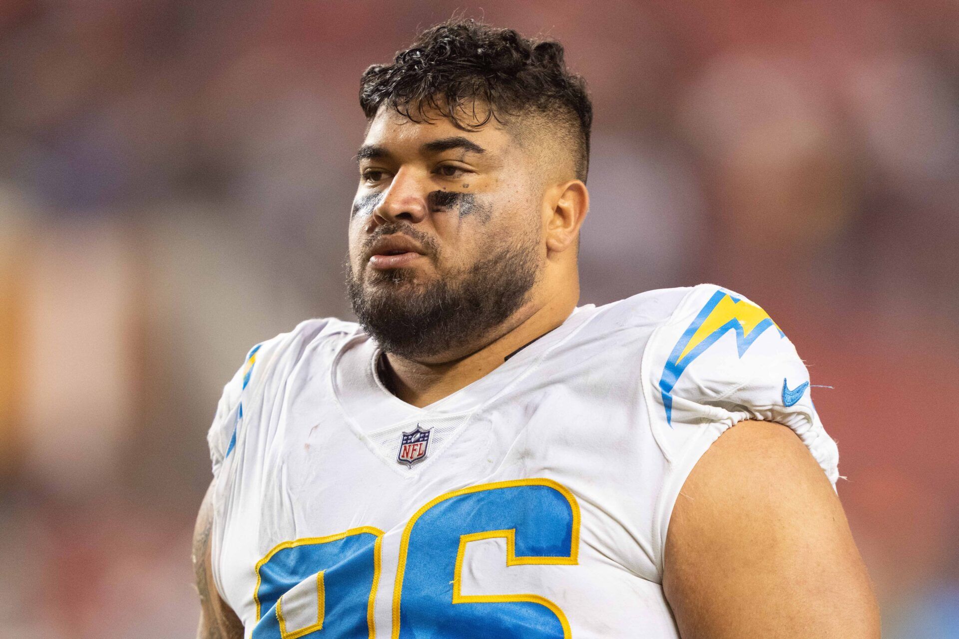 Los Angeles Chargers defensive tackle Breiden Fehoko (96) after the game against the San Francisco 49ers at Levi's Stadium.