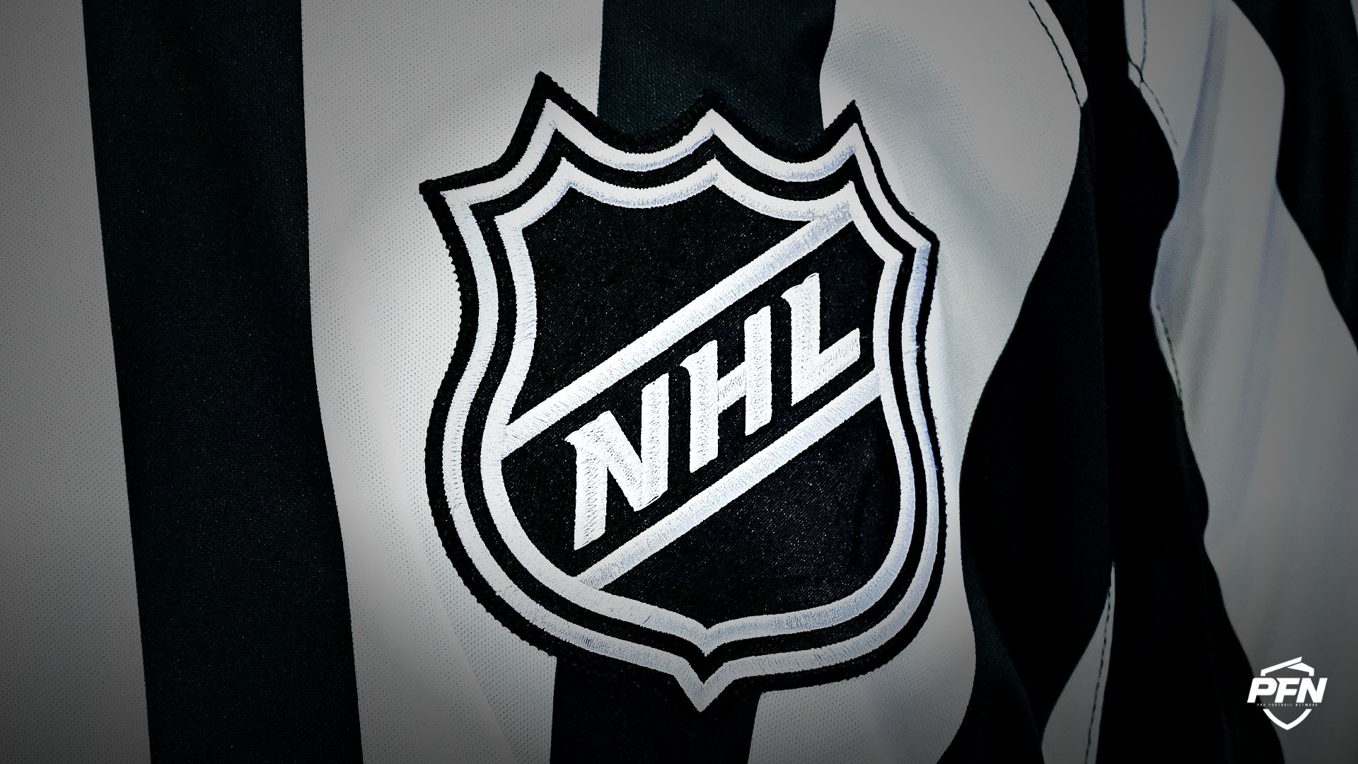 View of an NHL logo on a jersey.