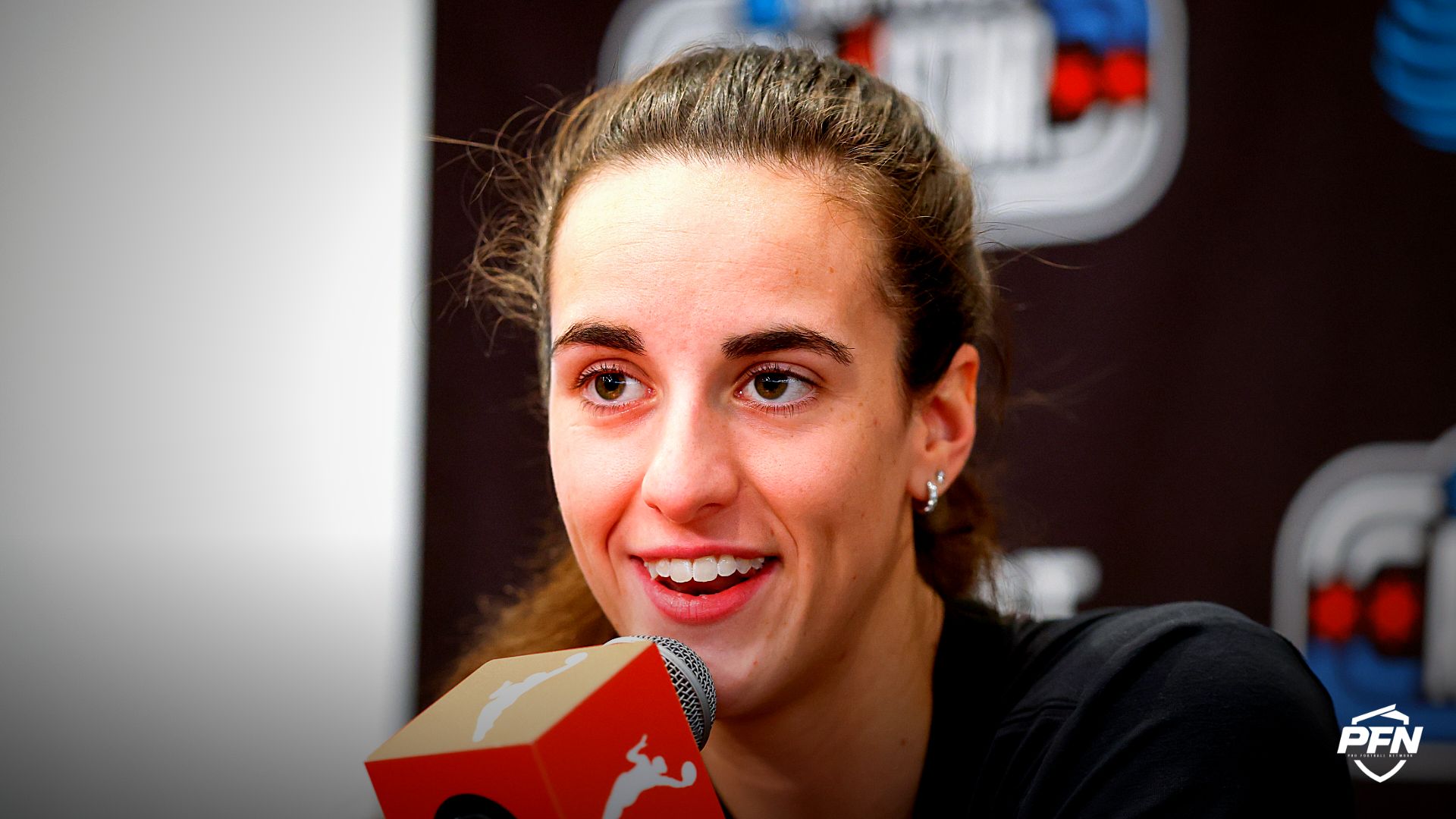 Indiana Fever guard Caitlin Clark speaks during WNBA All-Star Weekend Media Day at Obama Presidential Center.