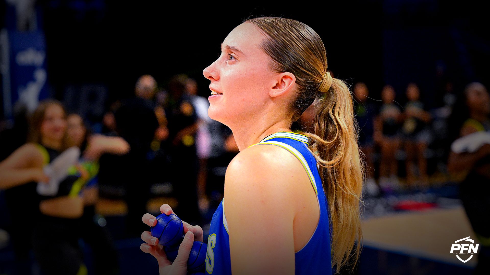 Dallas Wings guard Paige Bueckers (5) after the game between the Wings and the Aces at College Park Center.