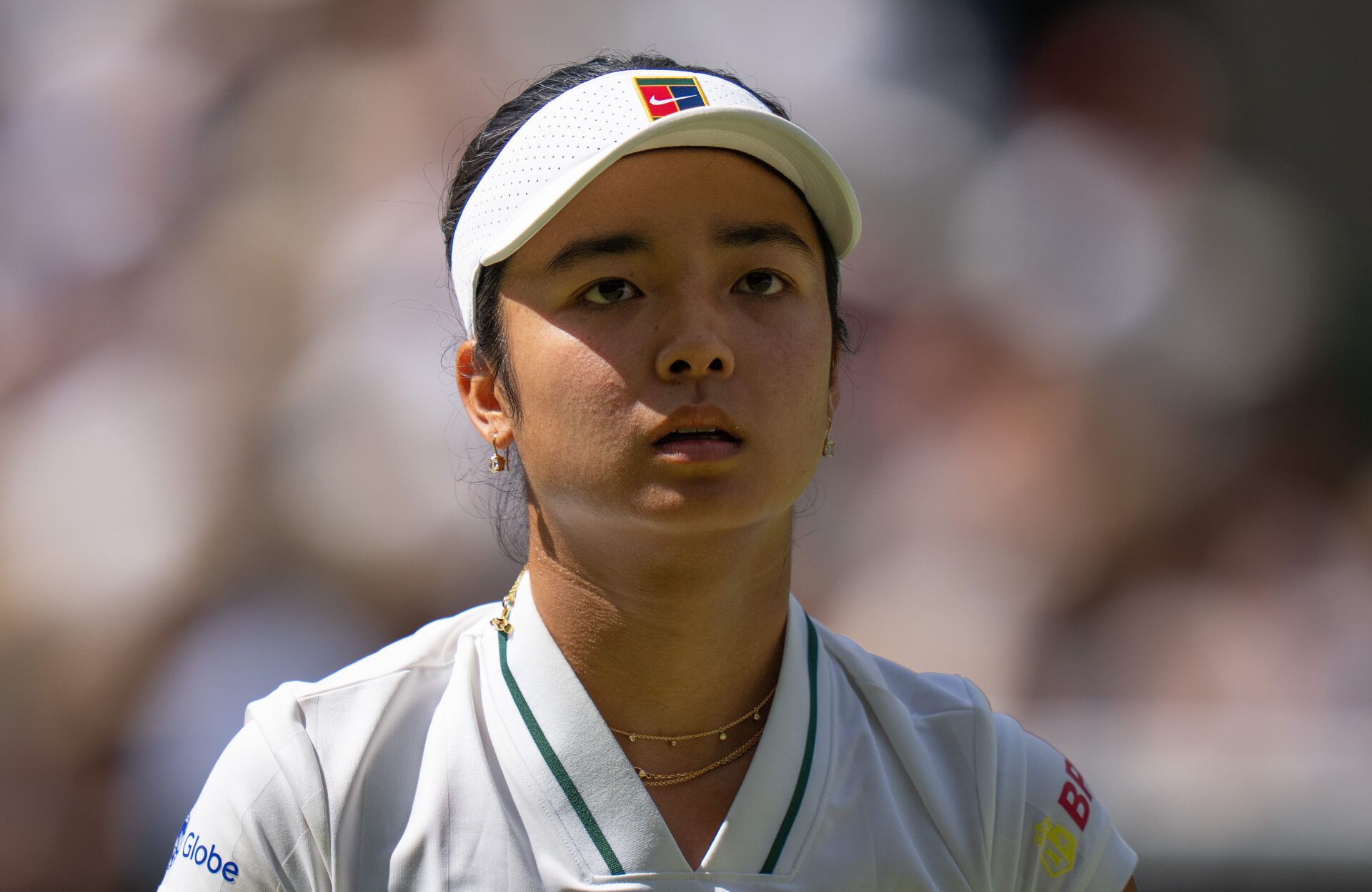 Alexandra Eala of the Philippines during her match against Iga Swiatek of Poland on day six at All England Lawn Tennis and Croquet Club.