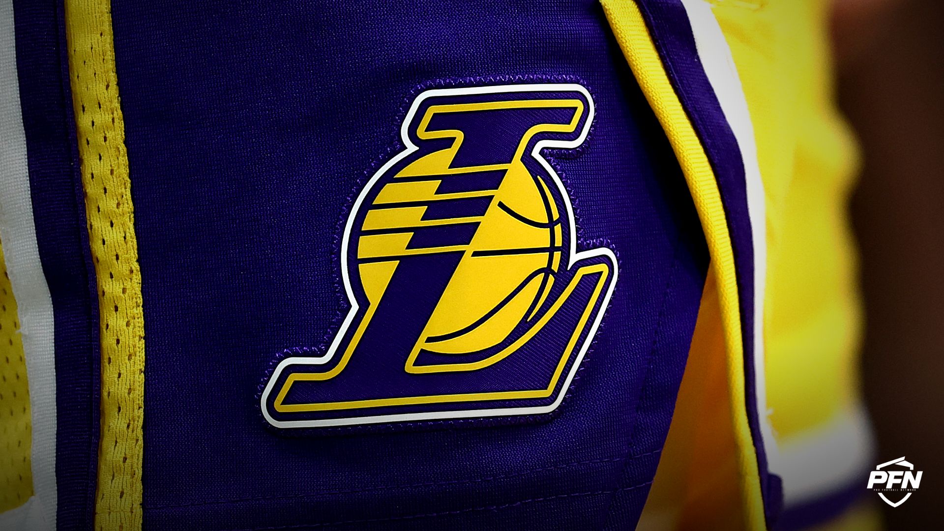 The Los Angeles Lakers logo is seen during the first half aof the game between the Boston Celtics and the Los Angeles Lakers TD Garden.