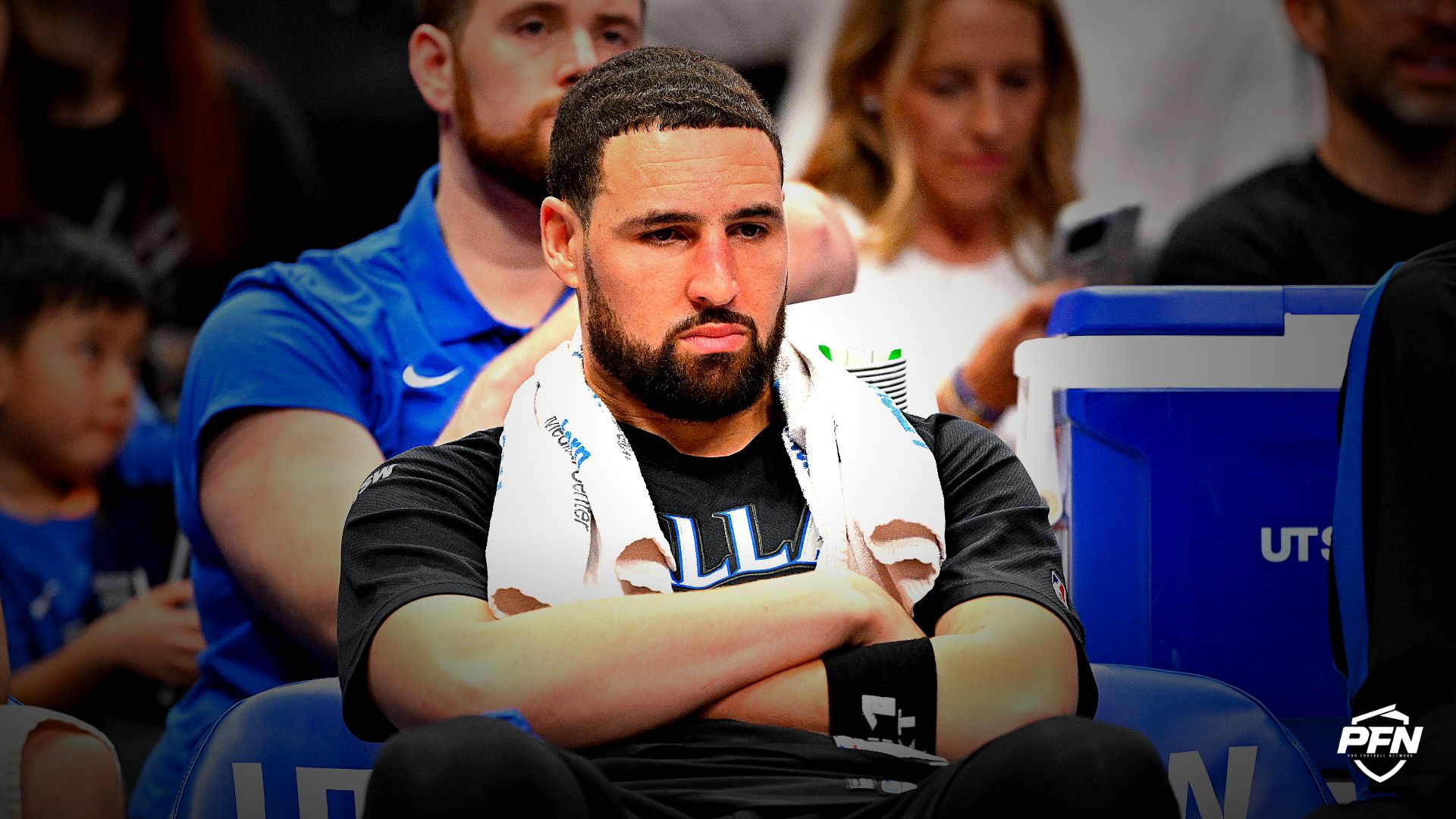 Dallas Mavericks guard Klay Thompson (31) looks on from the bench during the second half against the Minnesota Timberwolves at the American Airlines Center.