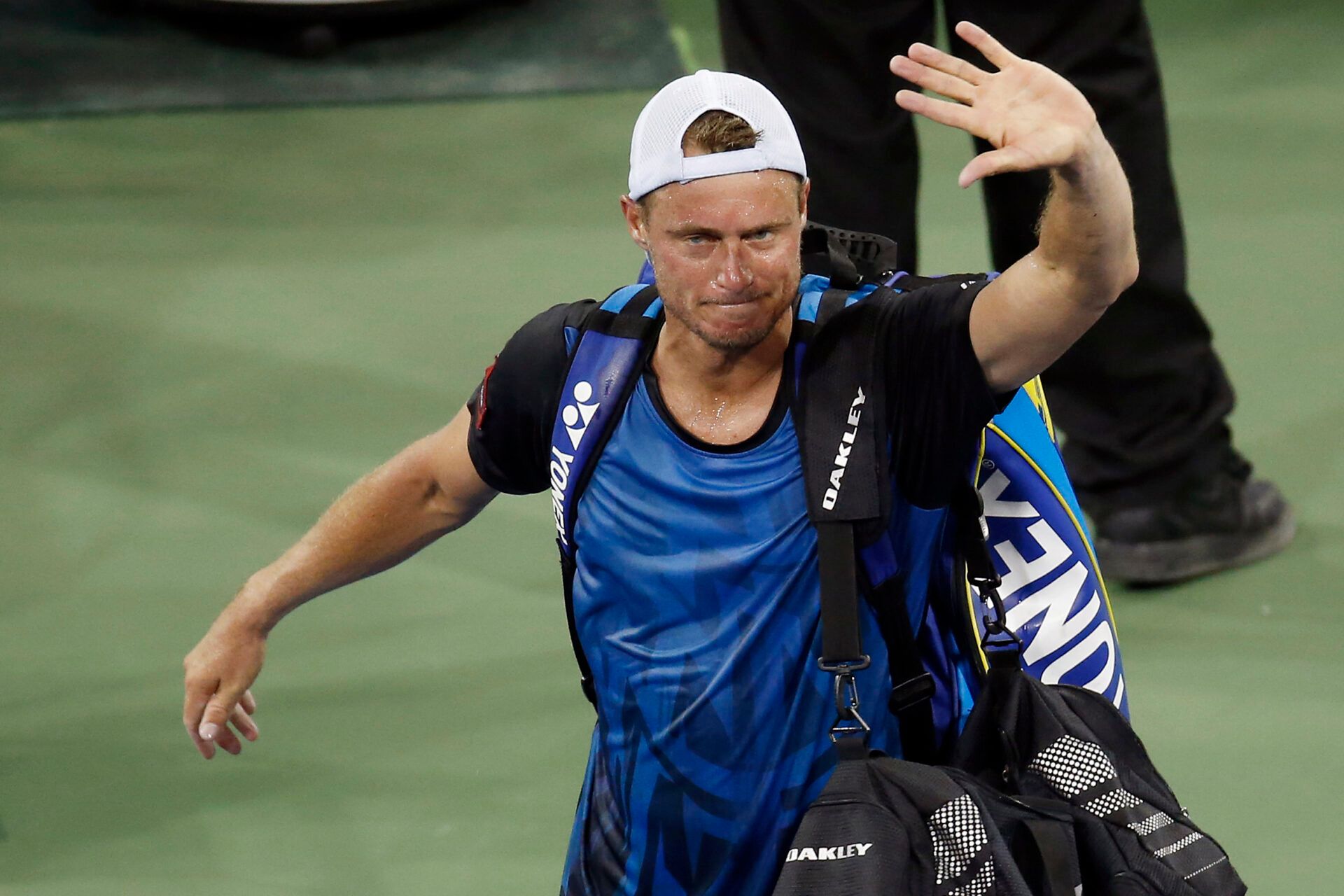 Lleyton Hewitt of Australia waves to the crowd after his match against Bernard Tomic of Australia (not pictured) on day four of the 2015 U.S. Open tennis tournament at USTA Billie Jean King National Tennis Center. Tomic won 6-3, 6-2, 3-6, 5-7, 7-5.