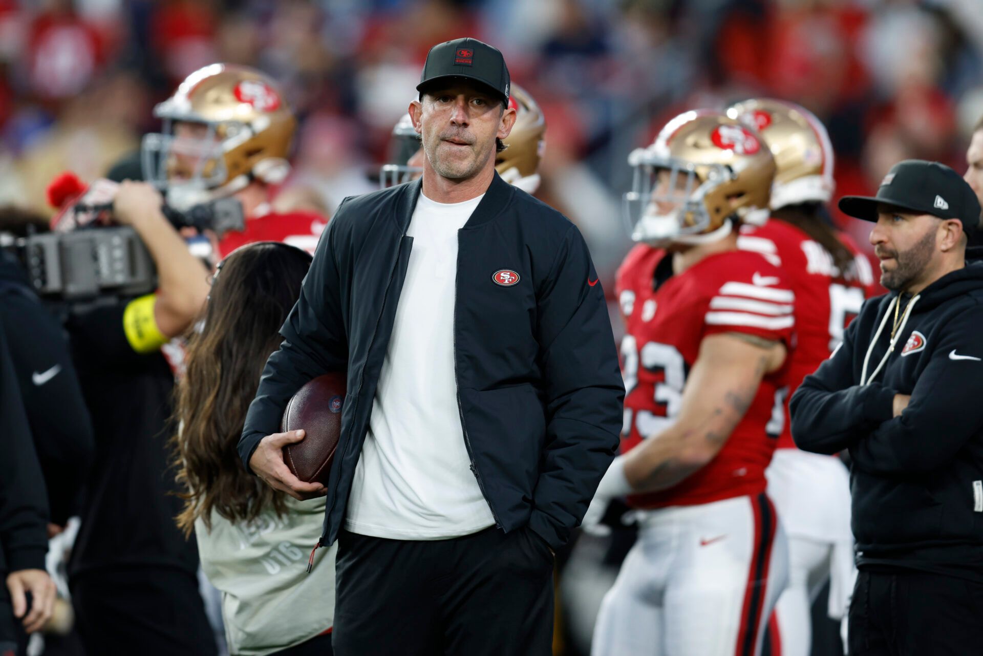 San Francisco 49ers head coach Kyle Shanahan looks on before the game against the Chicago Bears at Levi's Stadium.