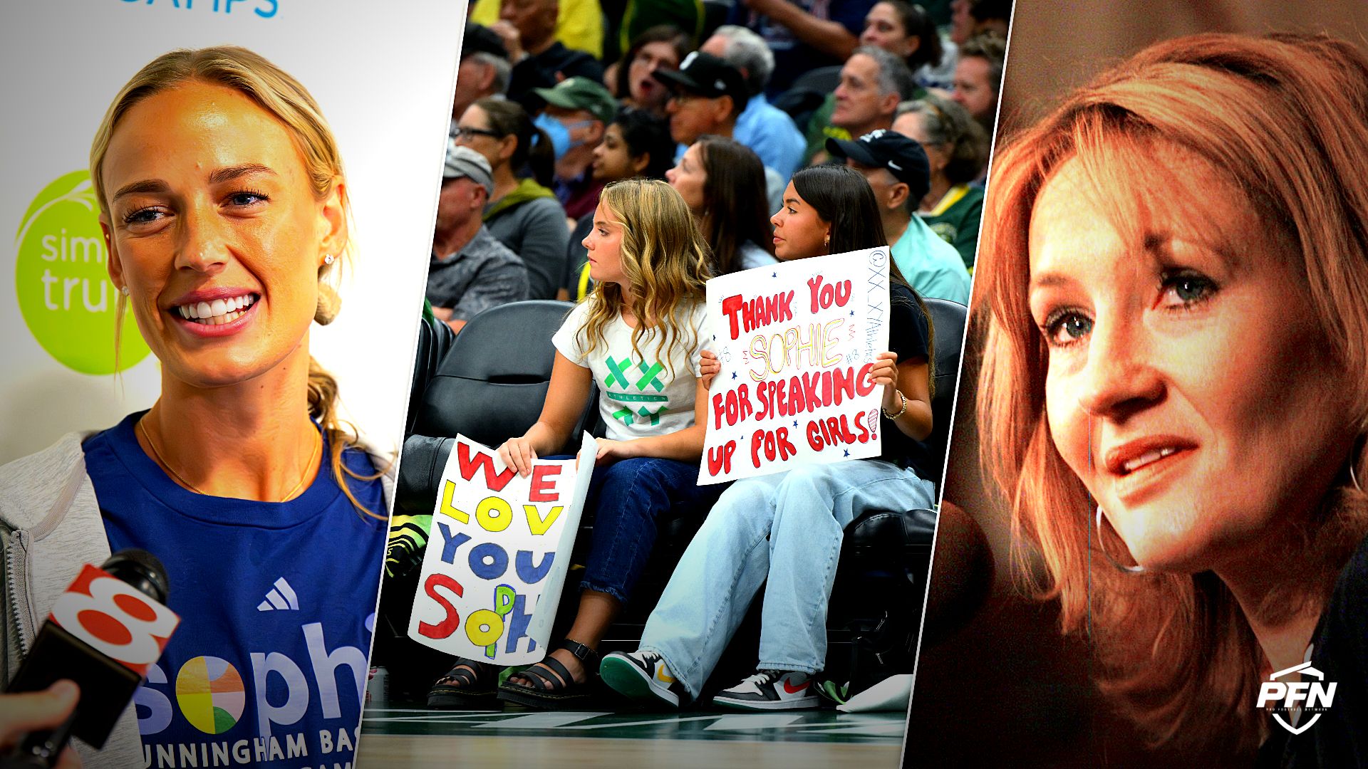 J.K. Rowling praises viral Sophie Cunningham supporters after Storm co-owner allegedly cursed them out for peaceful anti-trans protest.