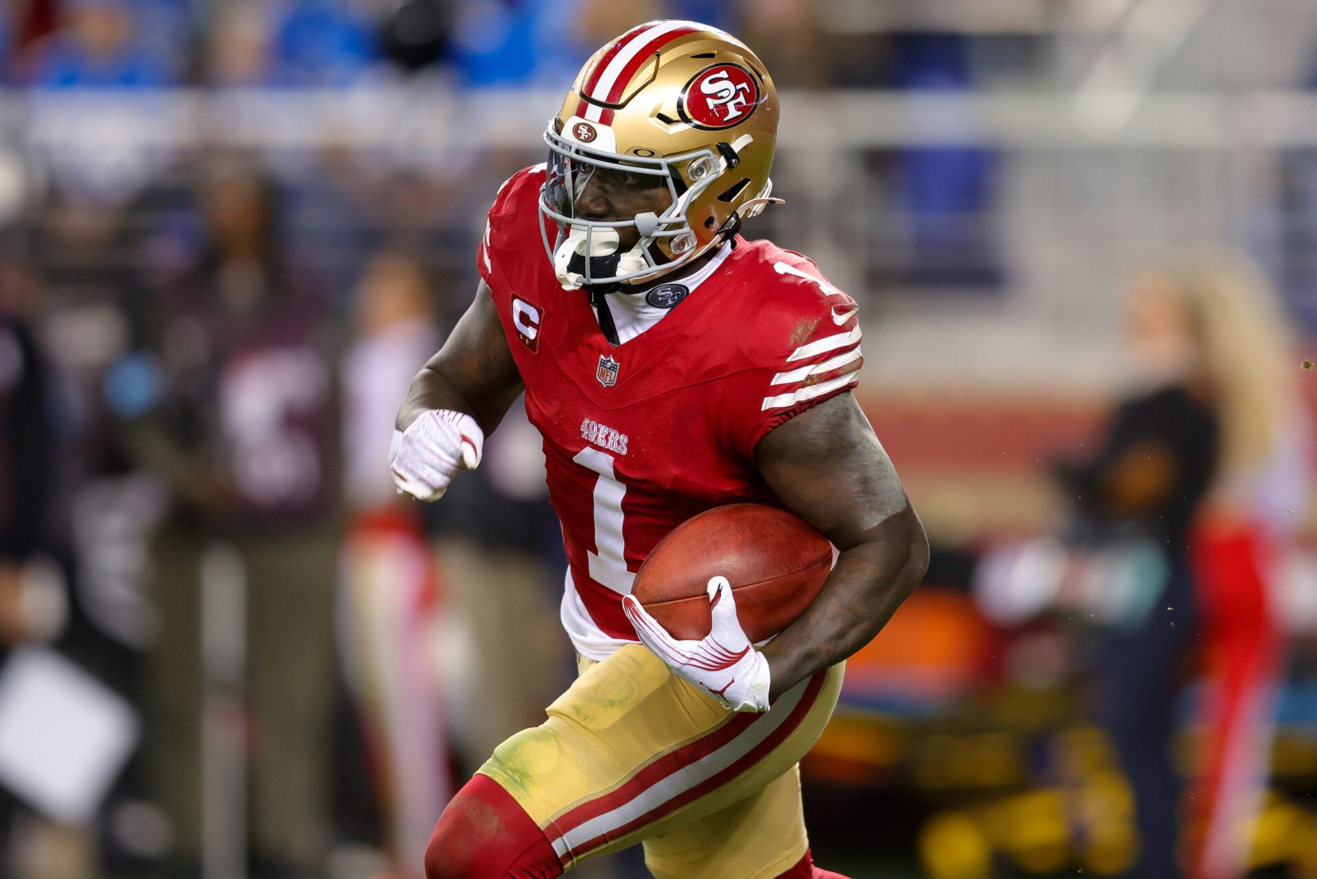 San Francisco 49ers wide receiver Deebo Samuel Sr. (1) during the game against the Detroit Lions at Levi's Stadium.