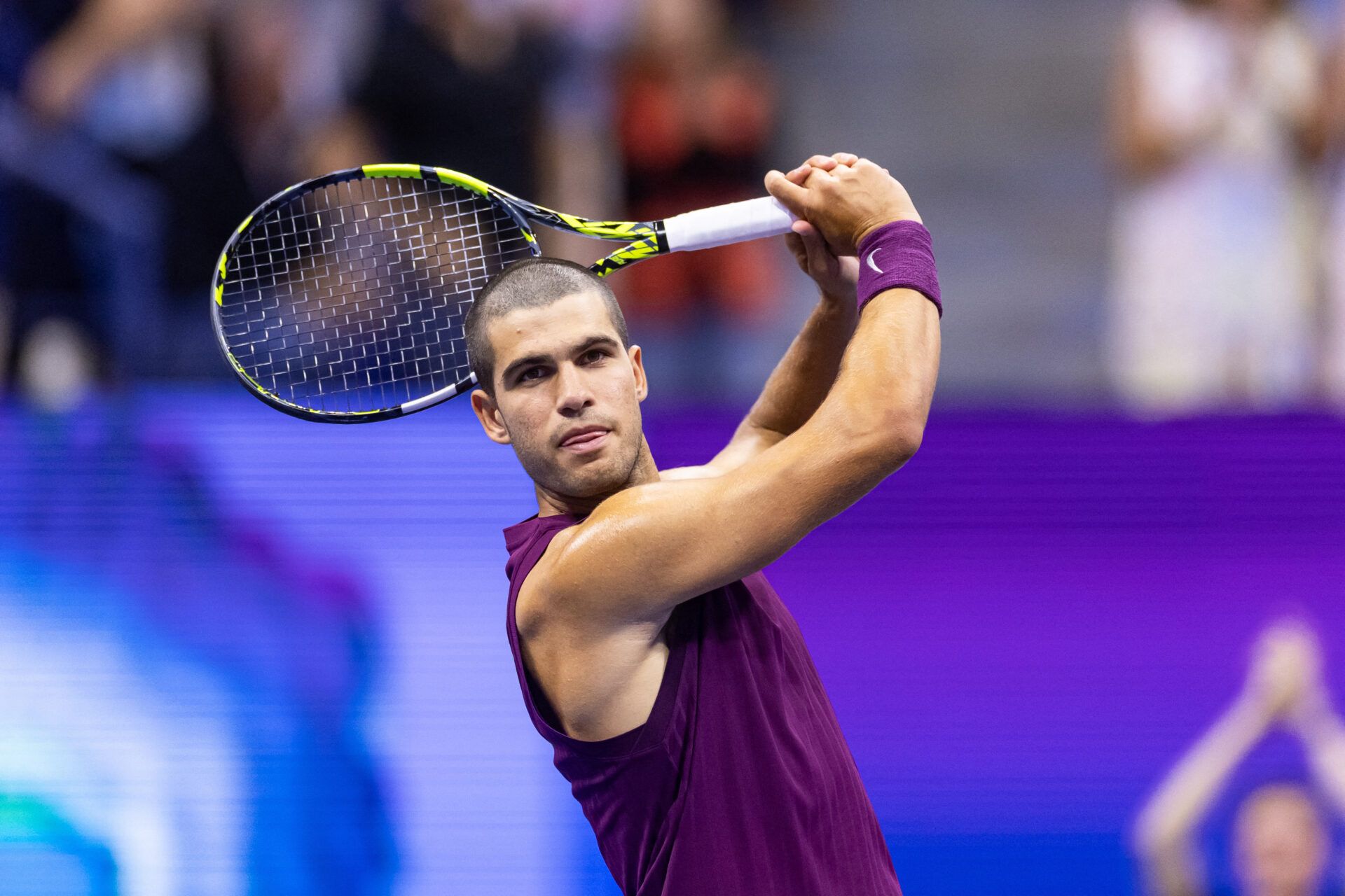 Carlos Alcaraz of Spain celebrates after his victory over Mattia Bellucci of Italy in the second round of the men’s singles at the US Open at Arthur Ashe Stadium in Billie Jean King National Tennis Center.