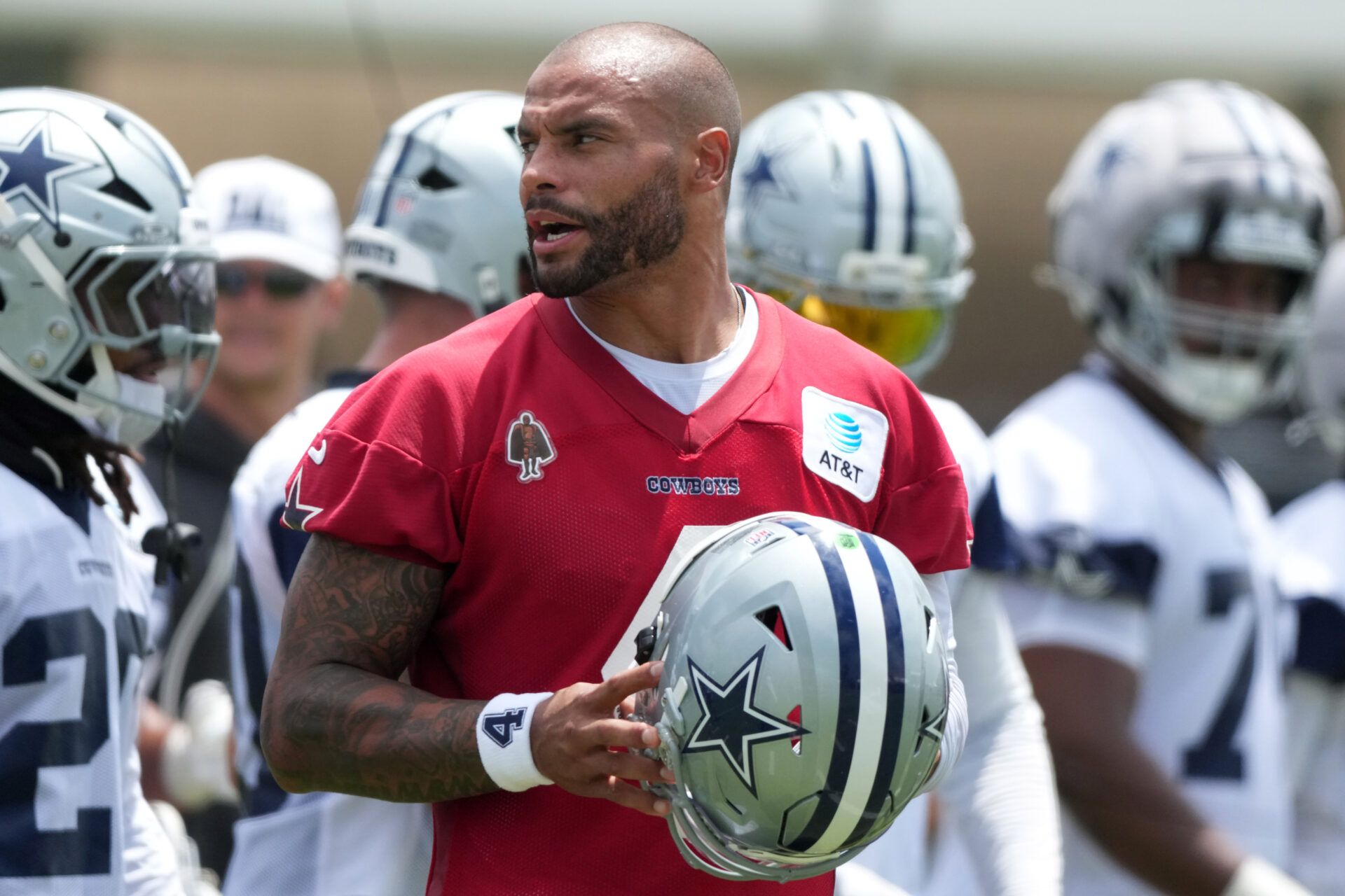 Dallas Cowboys quarterback Dak Prescott (4) at training camp at River Ridge Playing Fields.