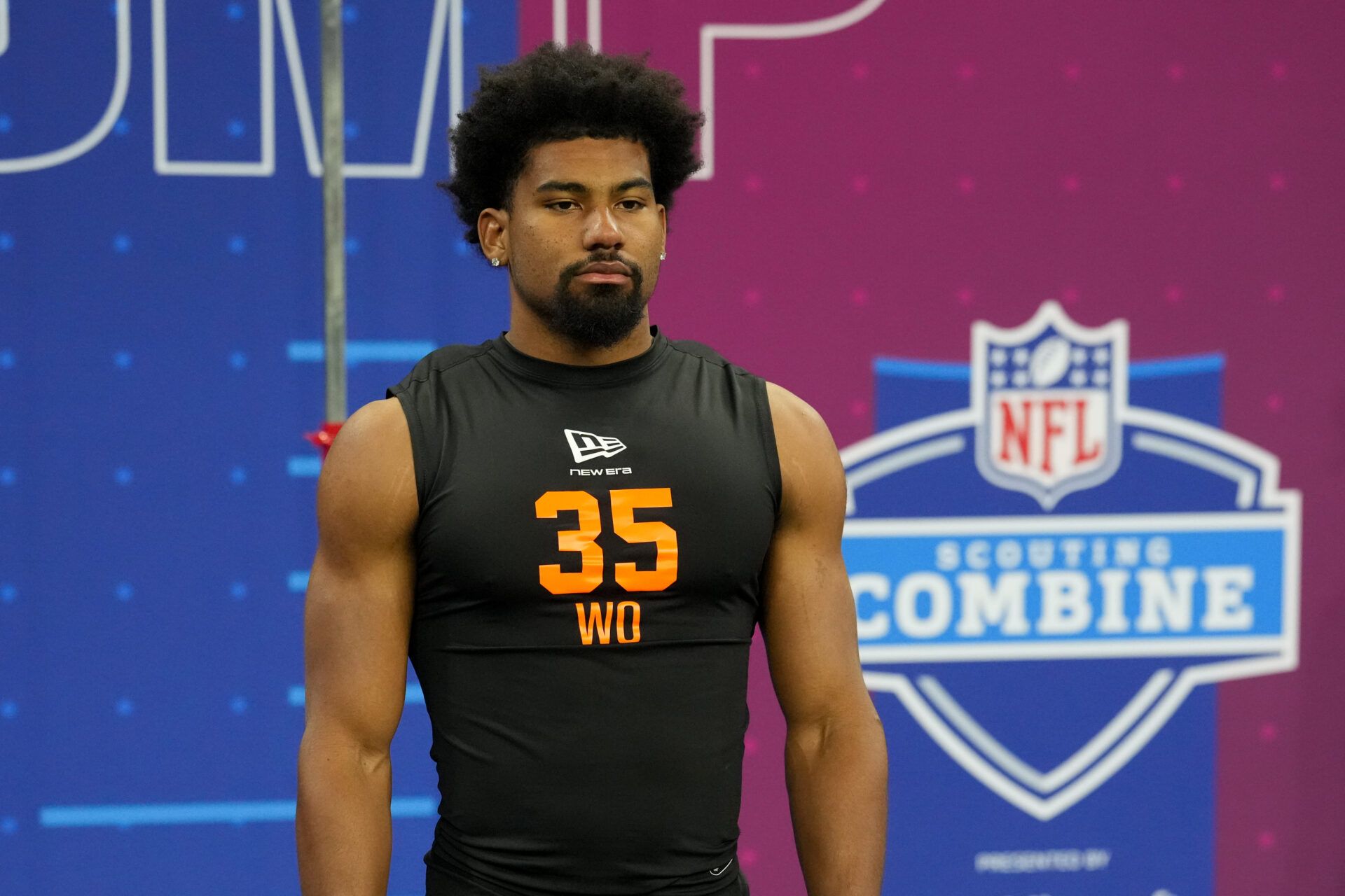 Mississippi wideout De'Zhaun Stribling (WO35) during the NFL Scouting Combine at Lucas Oil Stadium.