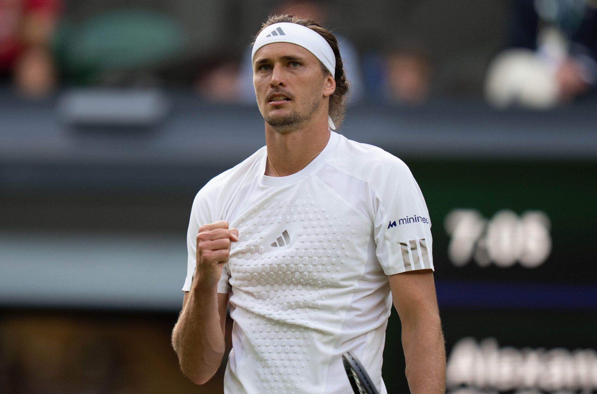 Alexander Zverev of Germany celebrates winning his match against  Alexander Blockx of Belgium on day two at All England Lawn Tennis and Croquet Club.