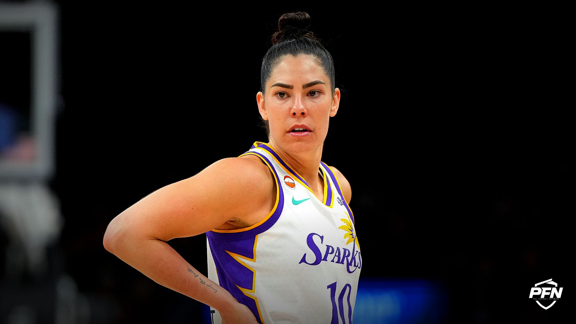 Los Angeles Sparks guard Kelsey Plum (10) celebrates after defeating the Phoenix Mercury in overtime at Mortgage Matchup Center.