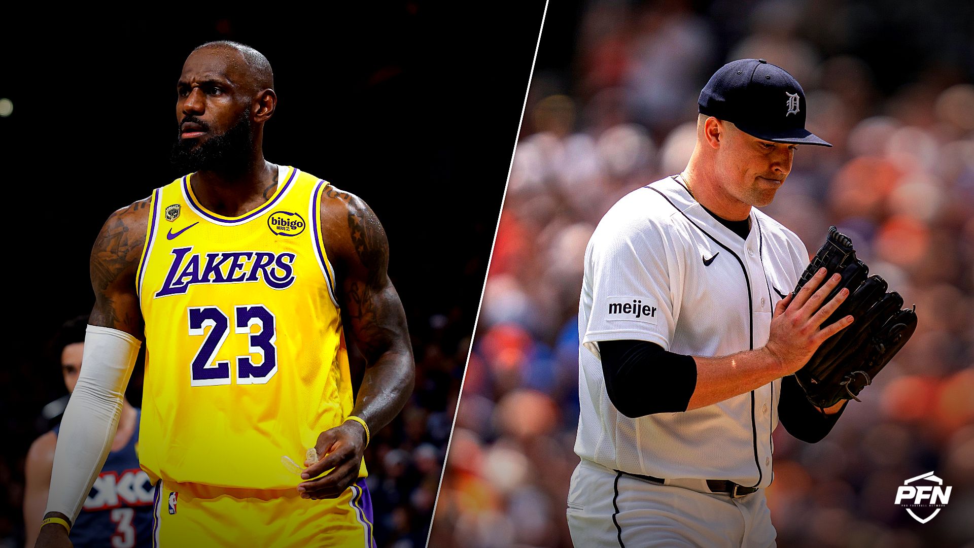 Collage featuring BASKETBALL-NBA-OKC-LAL/ and Detroit Tigers starting pitcher Tarik Skubal (29) walks off the mound against the Baltimore Orioles at Comerica Park in Detroit.
IMAGN IMAGES via Reuters Connect / USA TODAY Network via Reuters Co