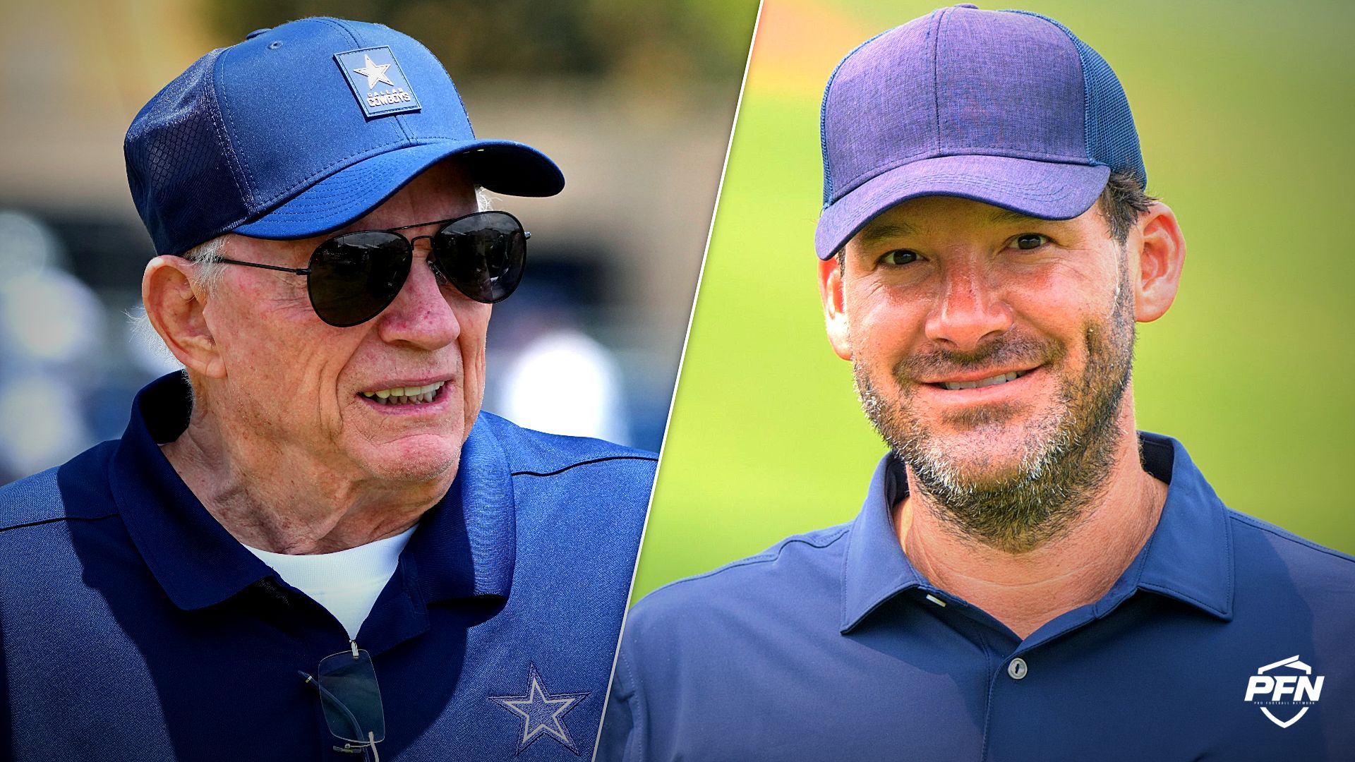Collage featuring FOOTBALL-NFL/ and CBS sportscaster and former NFL quarterback Tony Romo plays in the OSF Children's Hospital of Illinois Championship & Pro-Am.