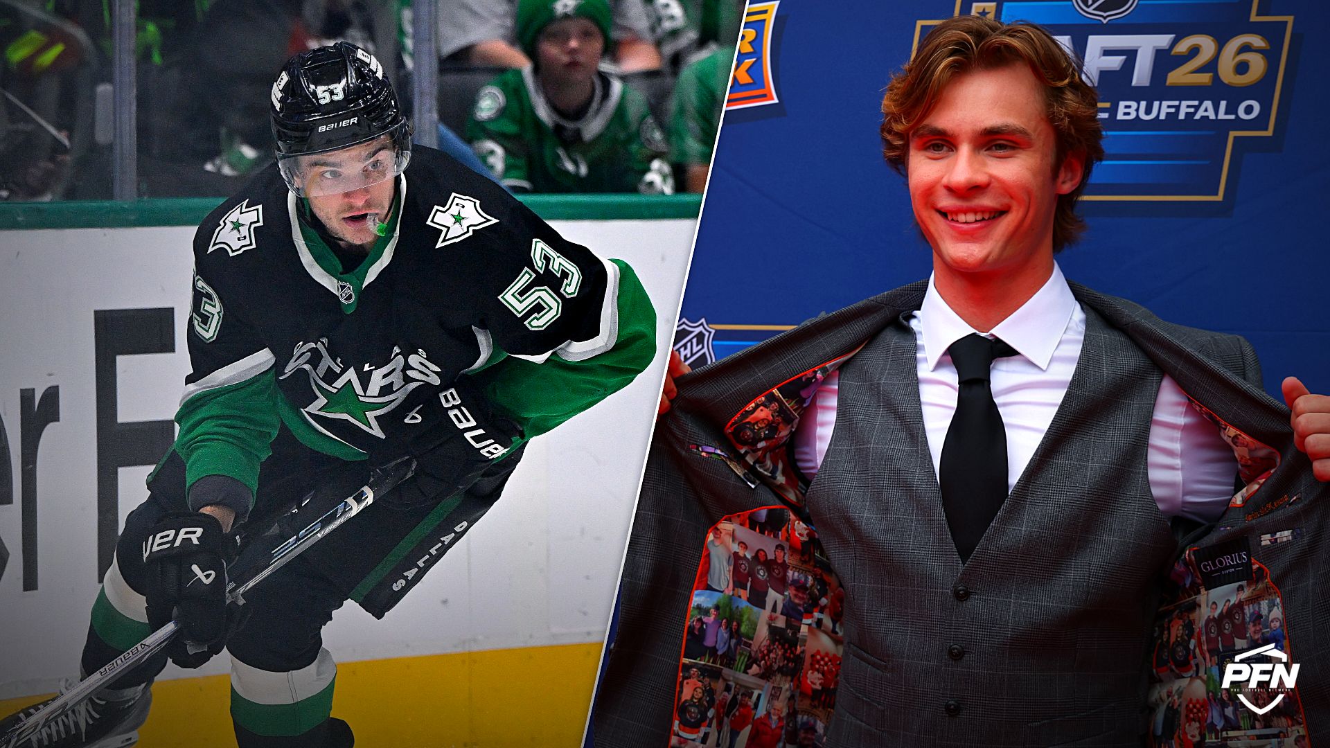 Dallas Stars center Wyatt Johnston and Toronto Maple Leafs forward Gavin McKenna.