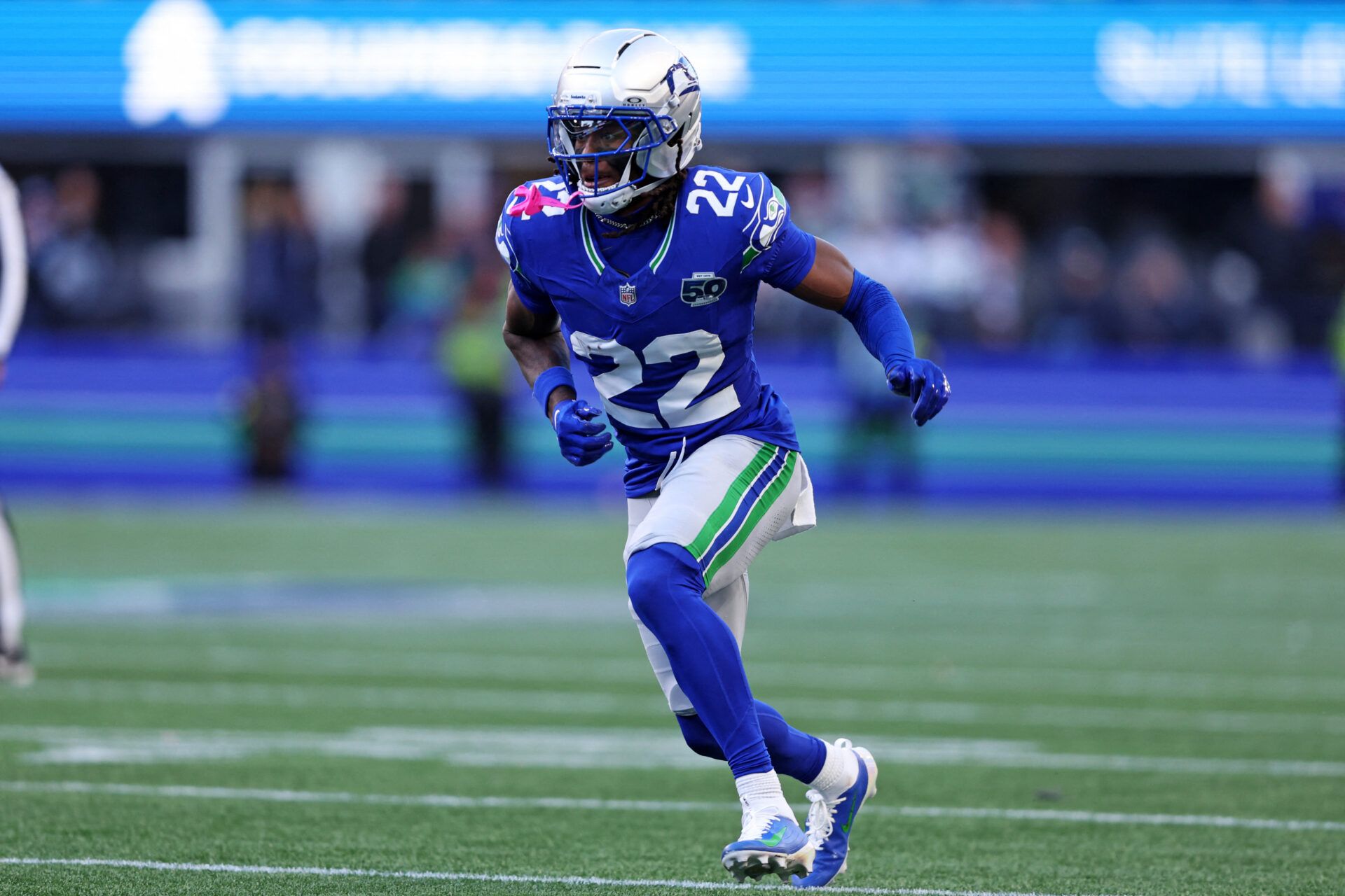 Seattle Seahawks wide receiver Rashid Shaheed (22) runs during the second half against the Minnesota Vikings at Lumen Field.