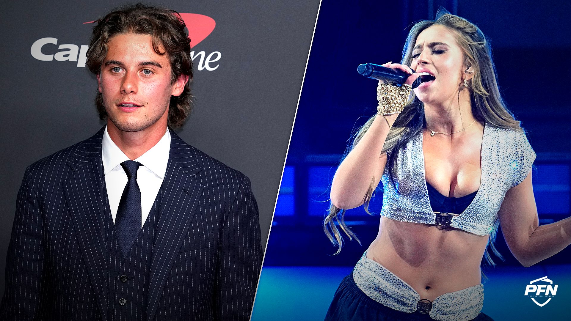 New Jersey Devils forward and alternate captain Jack Hughes and Canadian singer, songwriter, and dancer Tate McRae.