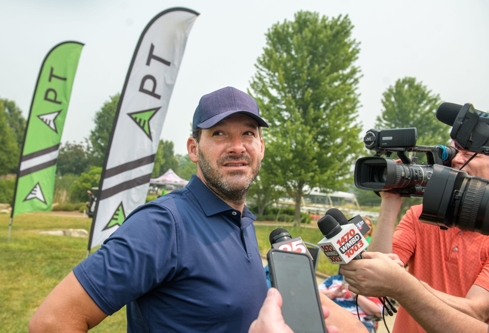CBS sportscaster and former NFL quarterback Tony Romo chats with the media Tuesday, June 27, 2023 during the OSF Children's Hospital of Illinois Championship & Pro-Am at Metamora Fields Golf Club.