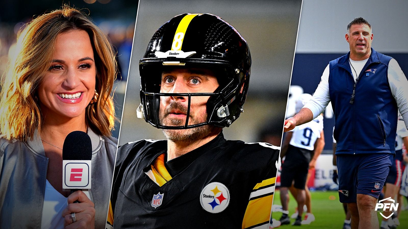 Dianna Russini, Aaron Rodgers, Mike Vrabel, Source: IMAGN IMAGES via Reuters Connect